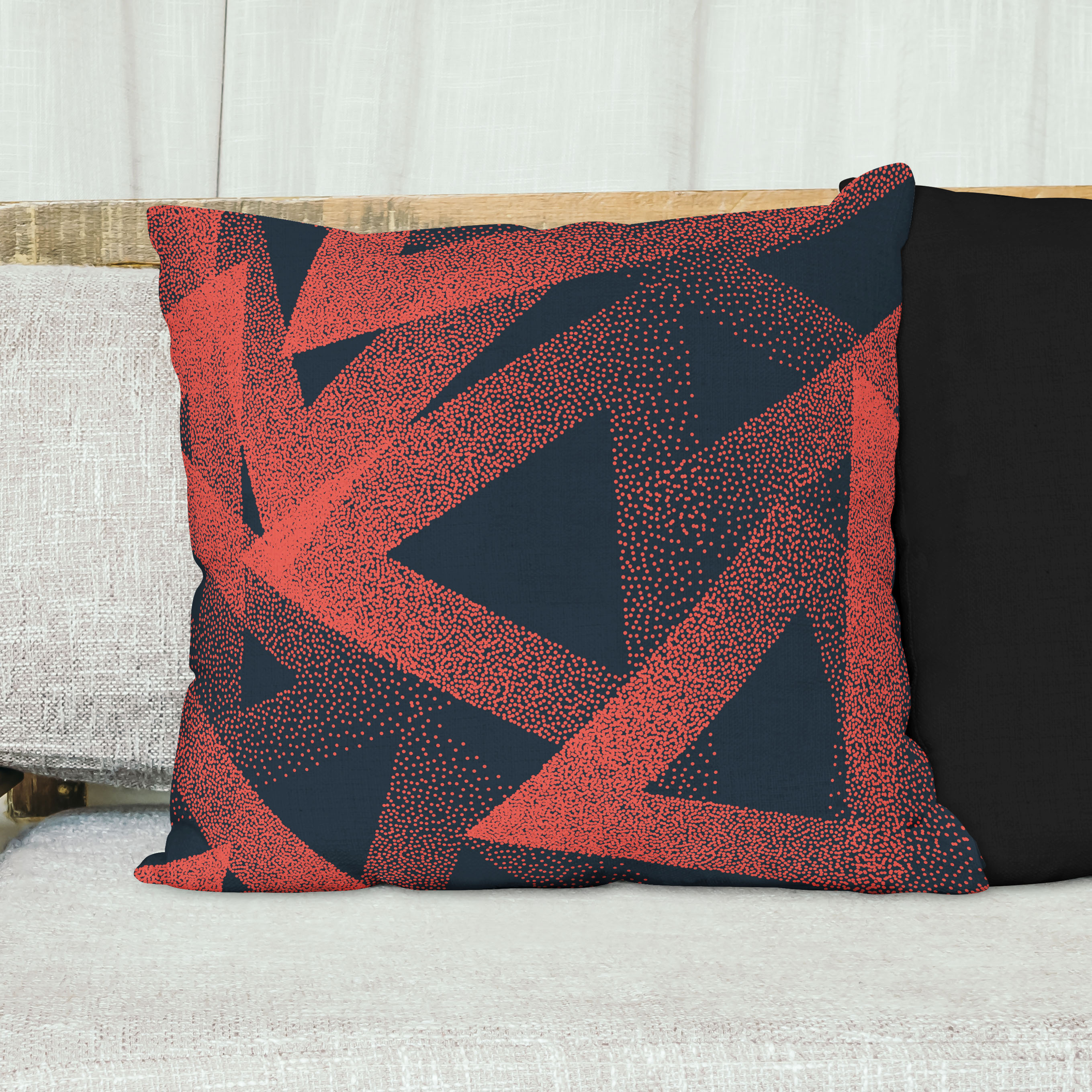 Red sofa with pillow and light lamp