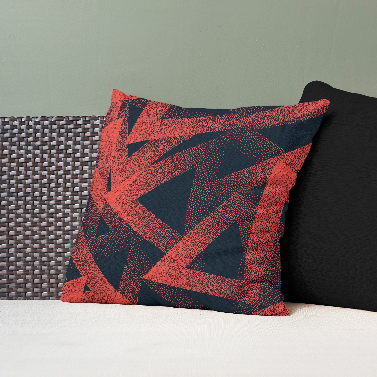 Red sofa with pillow and light lamp