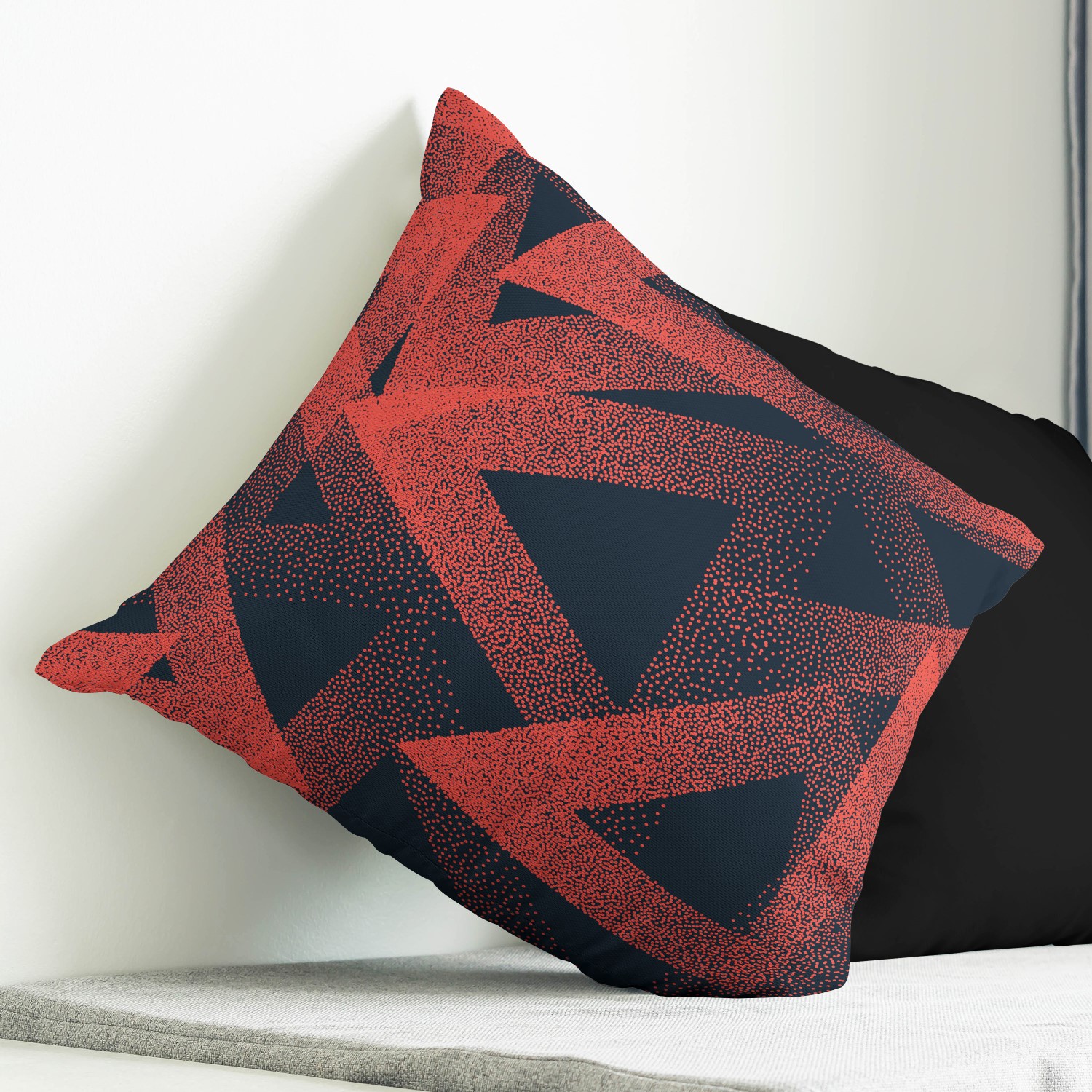 Red sofa with pillow and light lamp