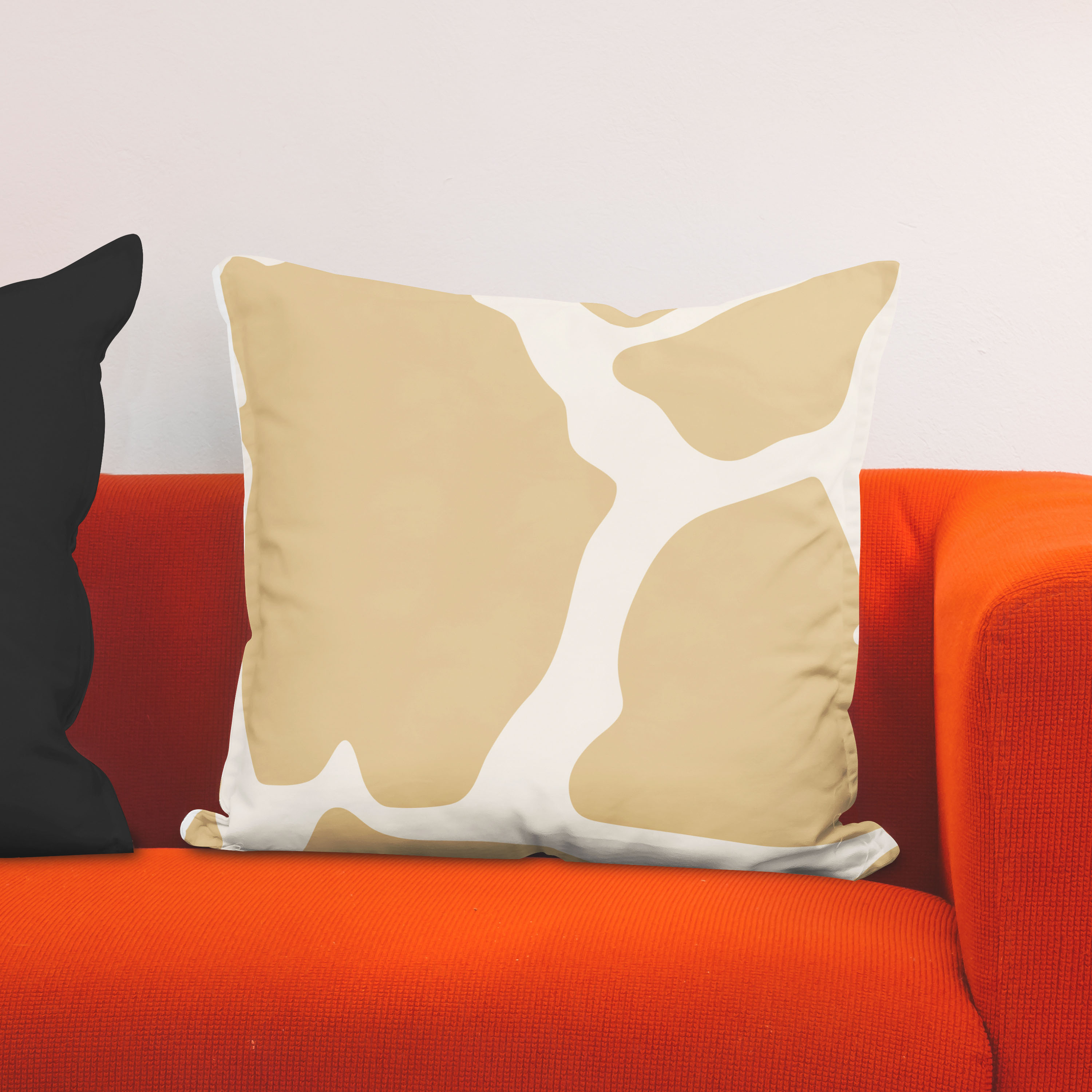 Red sofa with pillow and light lamp