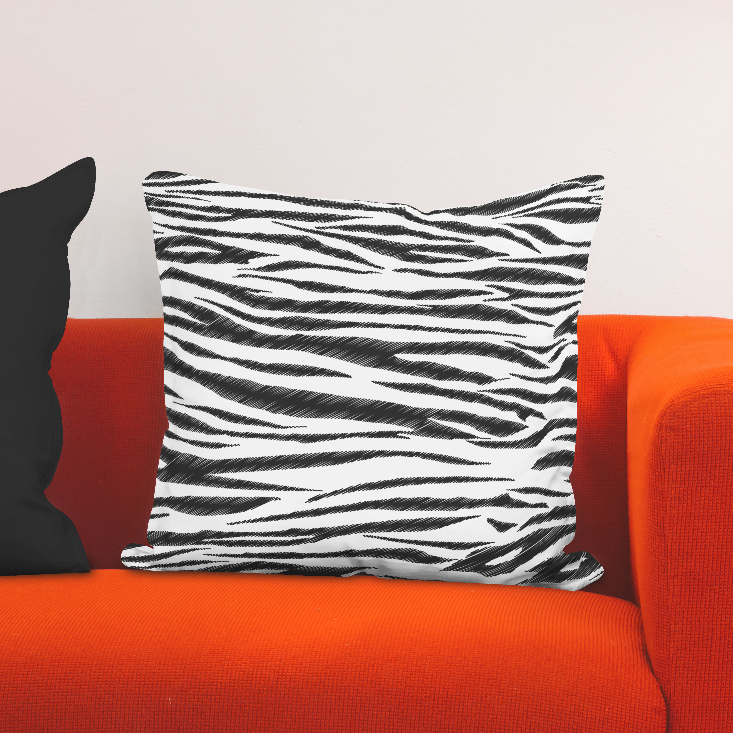 Red sofa with pillow and light lamp