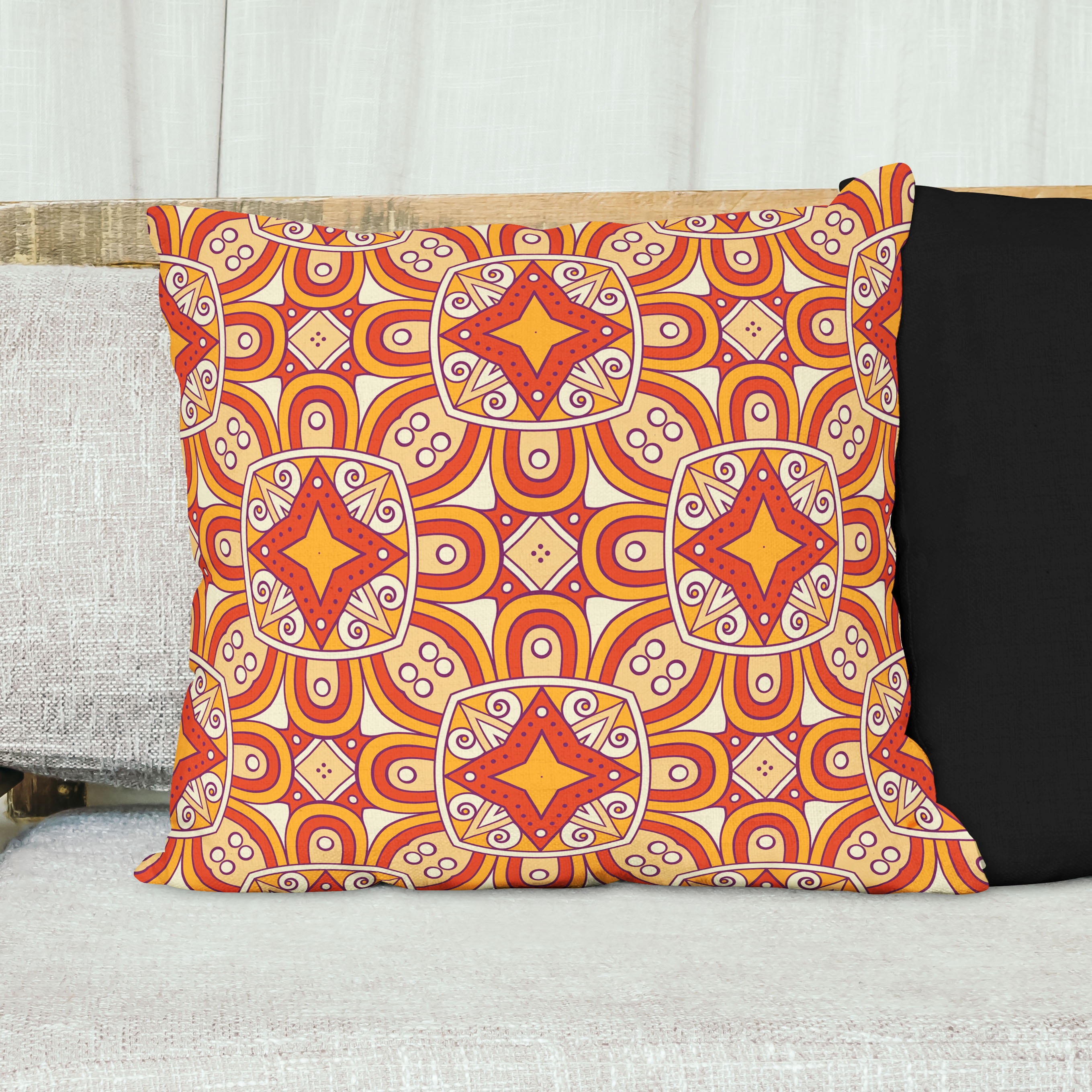 Red sofa with pillow and light lamp