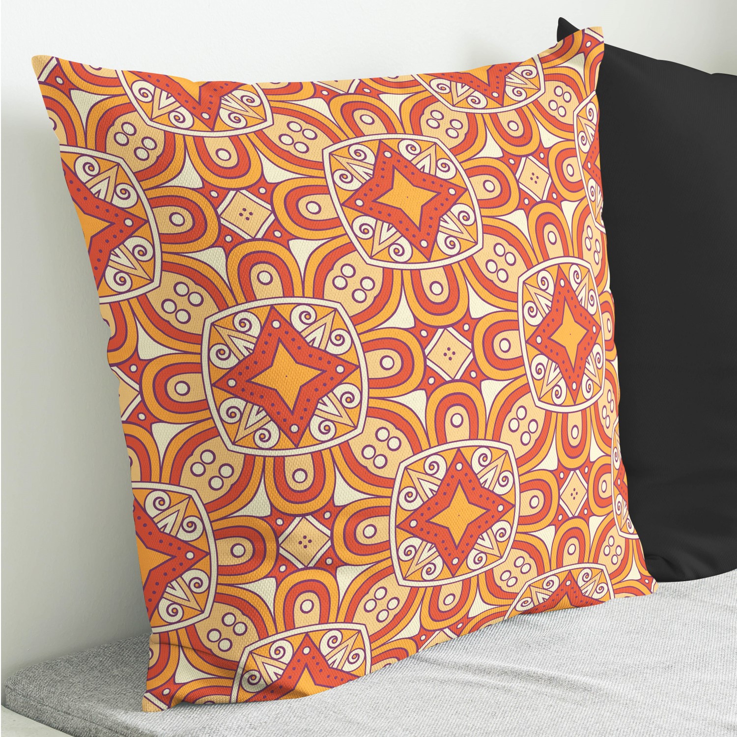 Red sofa with pillow and light lamp