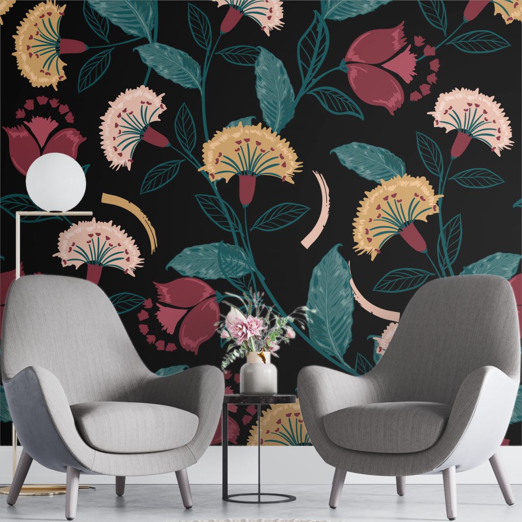 Multicolor vintage flowers - Mural Wallpaper, PVC Free, Non-Toxic