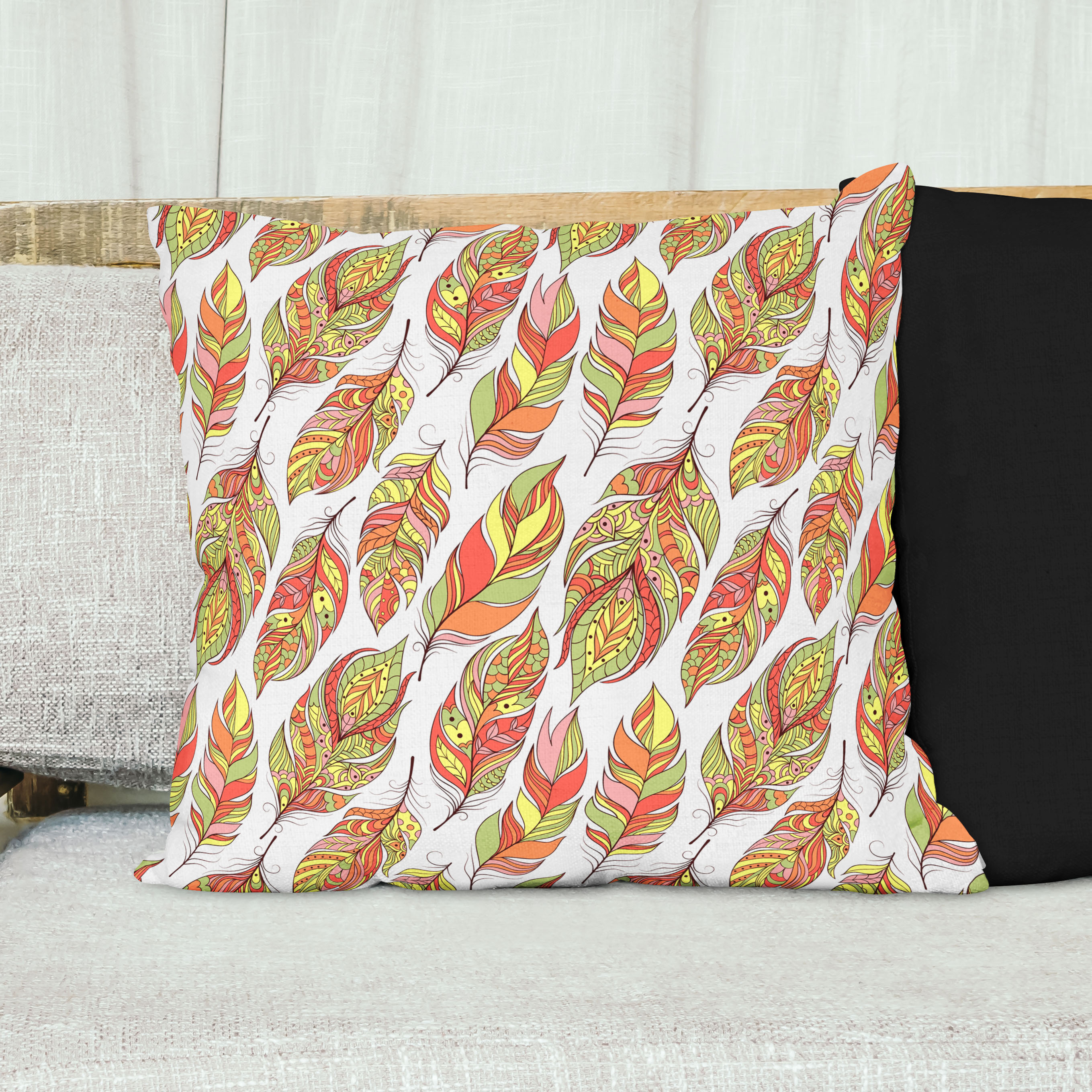 Red sofa with pillow and light lamp