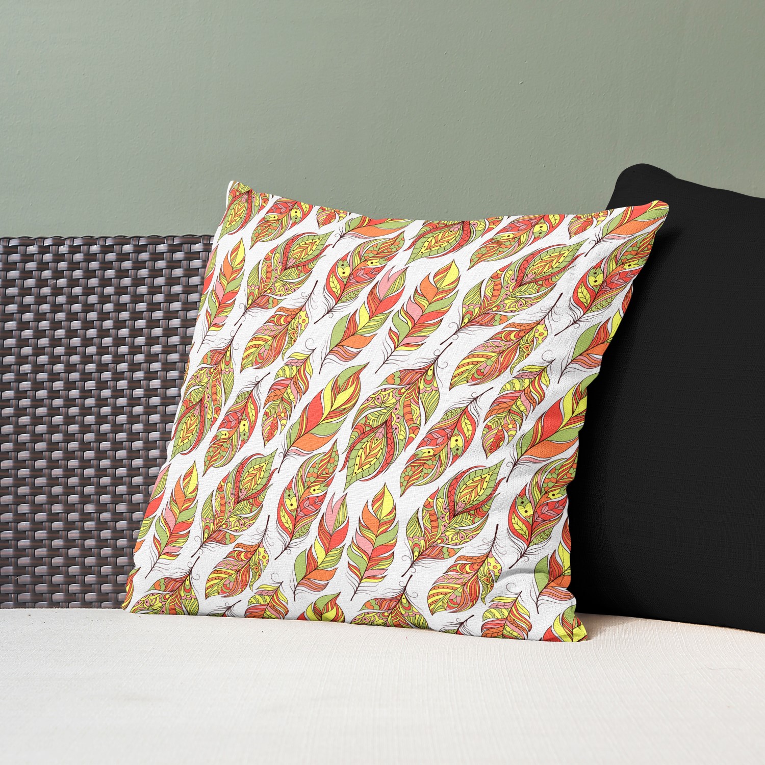 Red sofa with pillow and light lamp