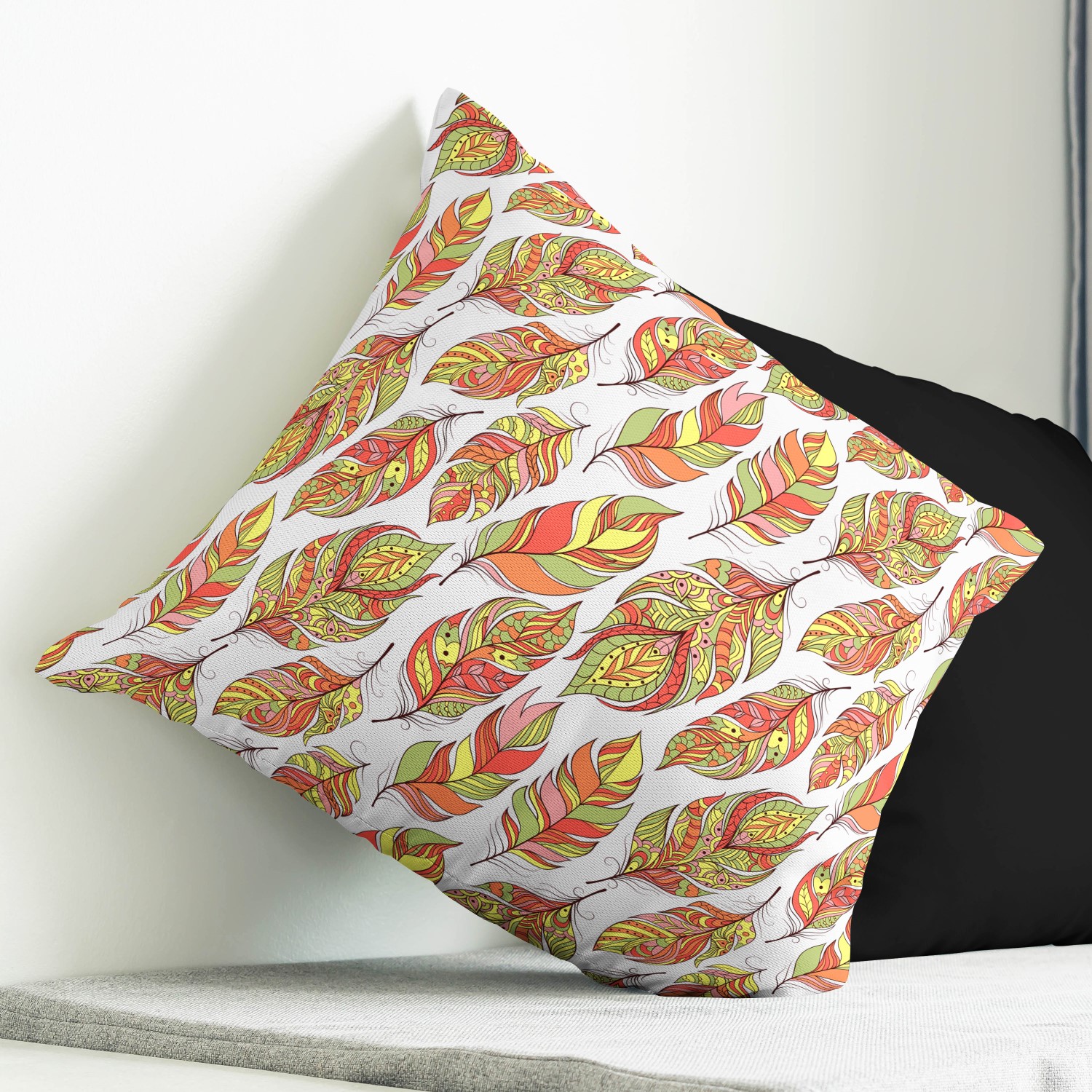 Red sofa with pillow and light lamp