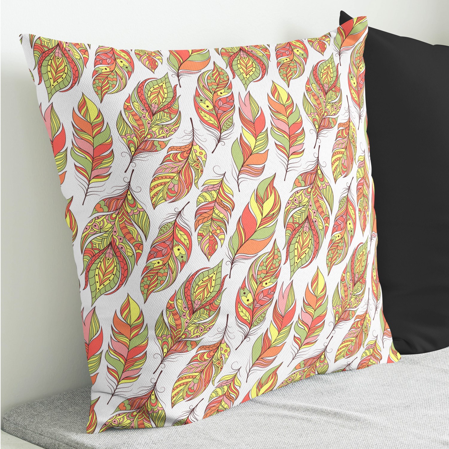 Red sofa with pillow and light lamp