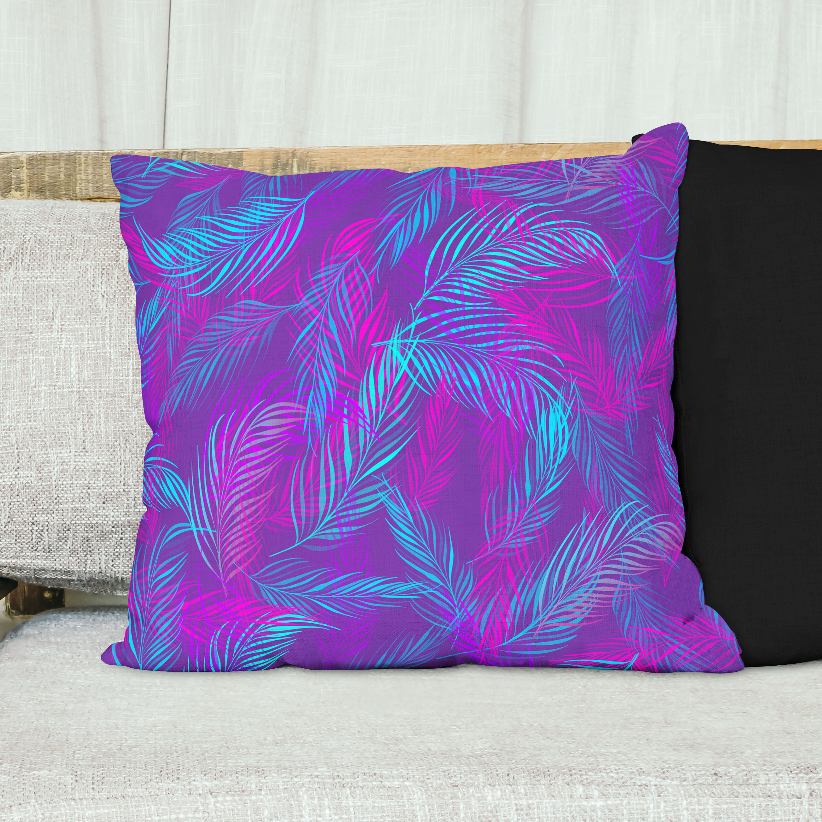 Red sofa with pillow and light lamp