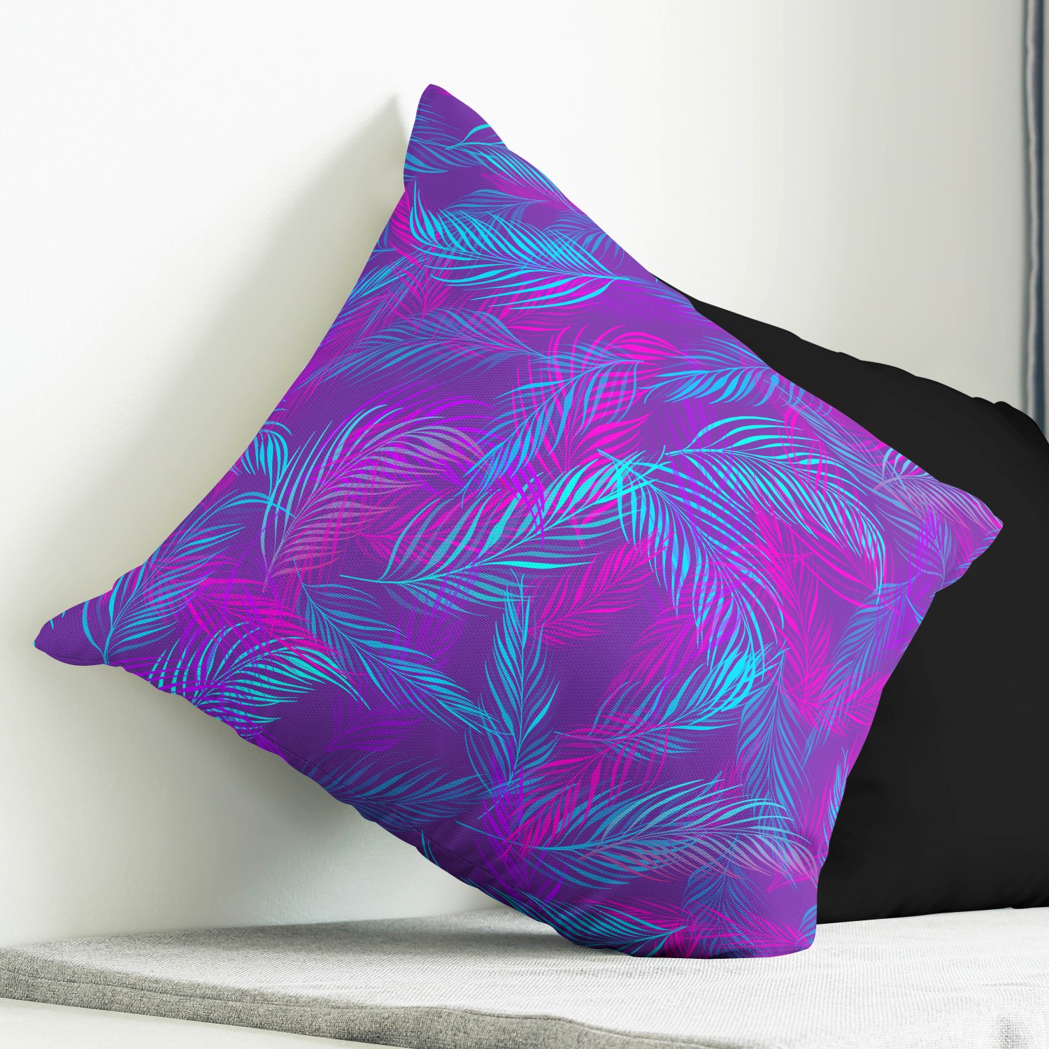 Red sofa with pillow and light lamp