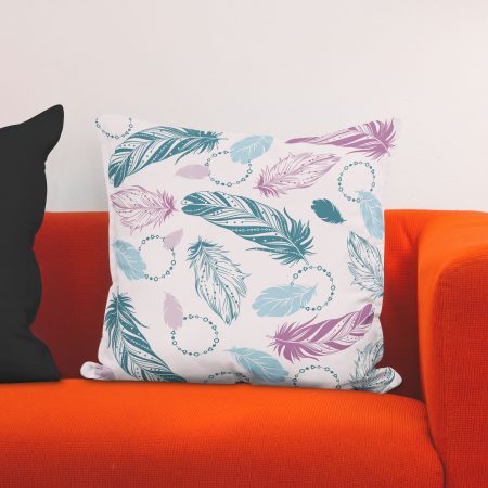 Red sofa with pillow and light lamp