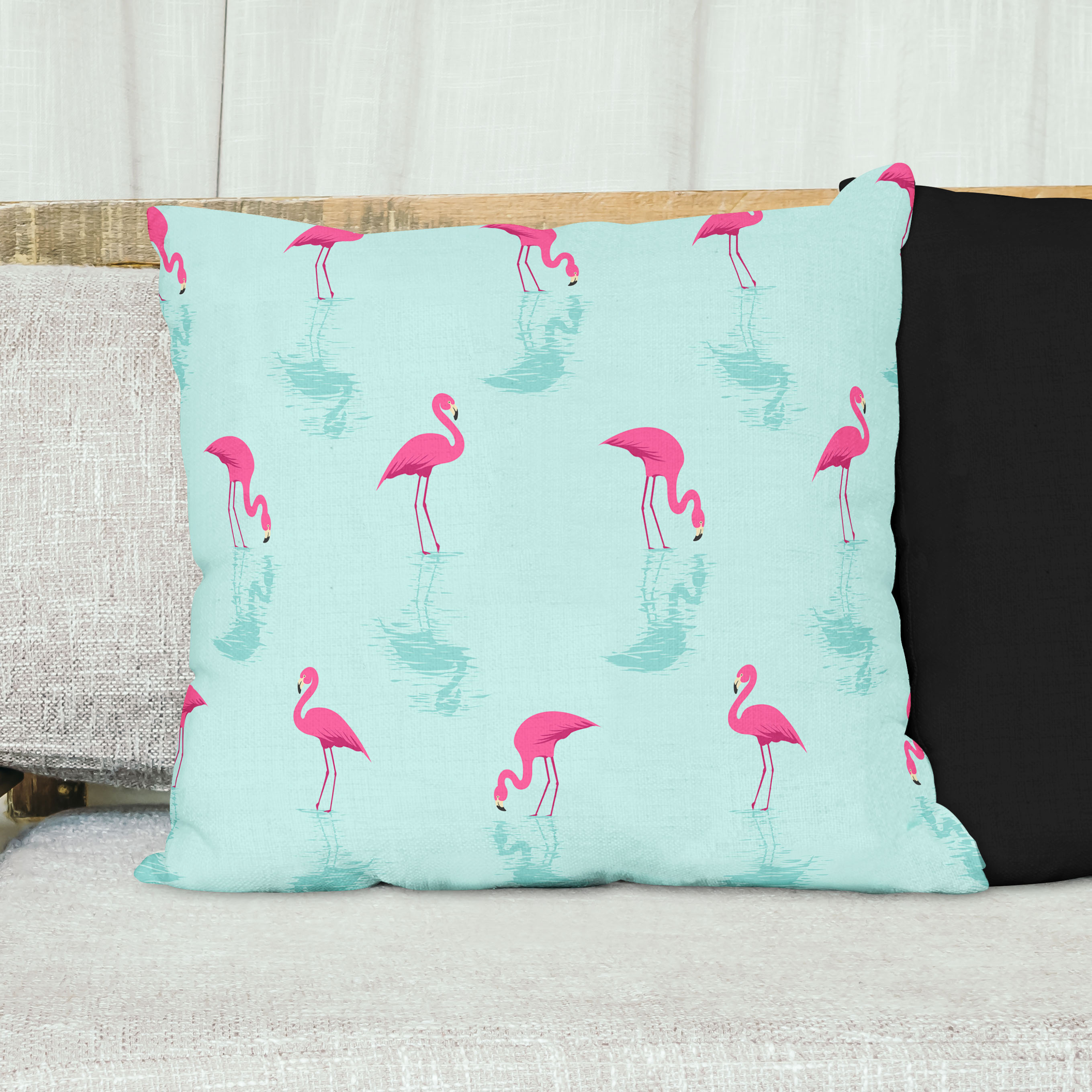 Red sofa with pillow and light lamp