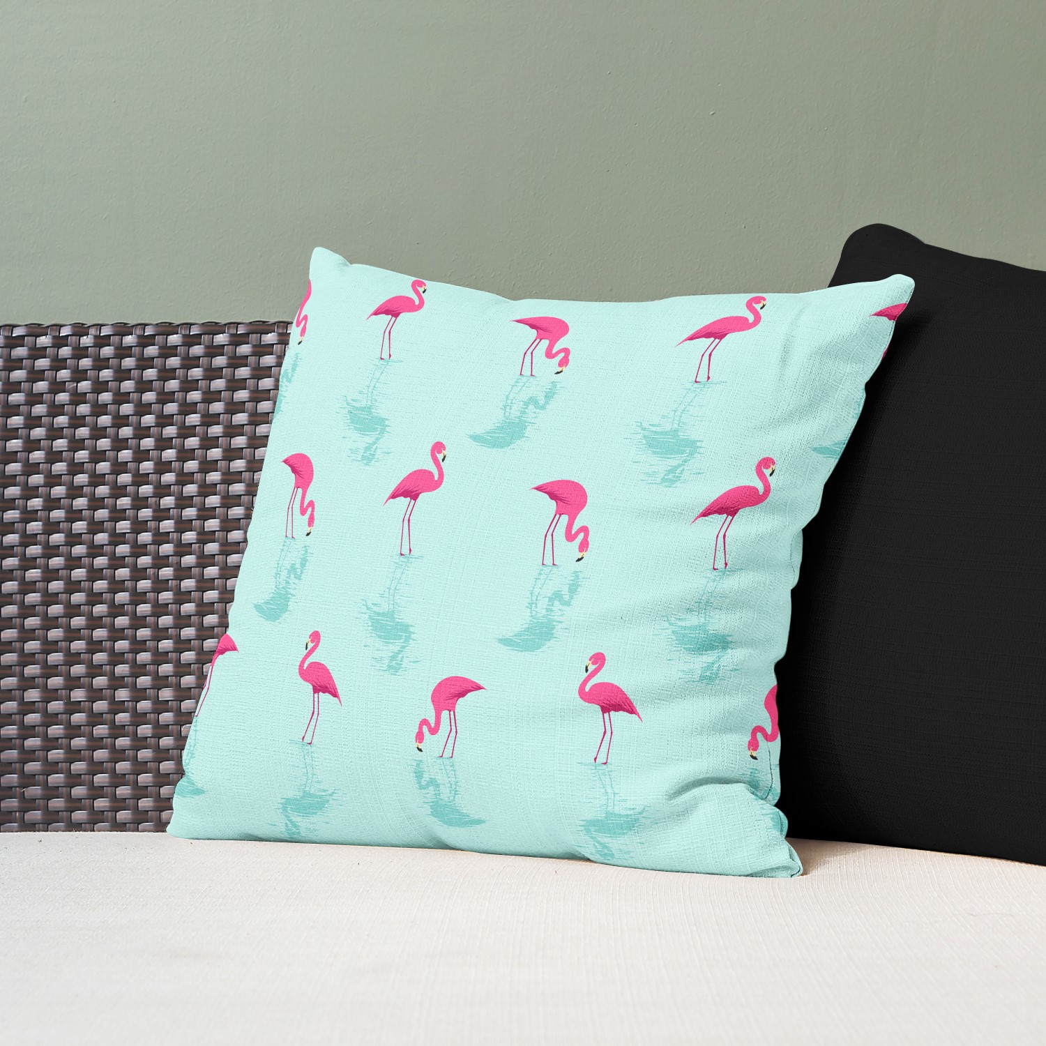 Red sofa with pillow and light lamp