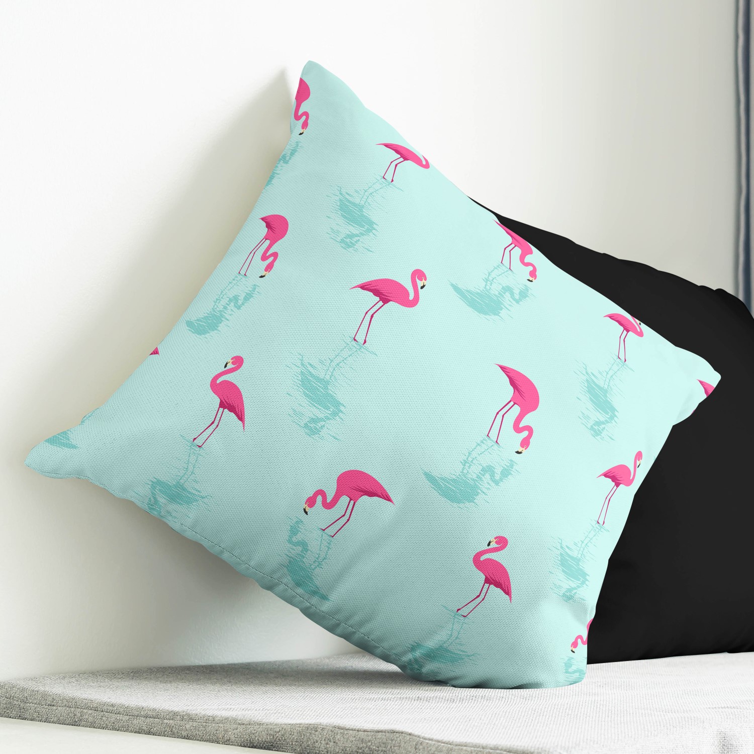 Red sofa with pillow and light lamp