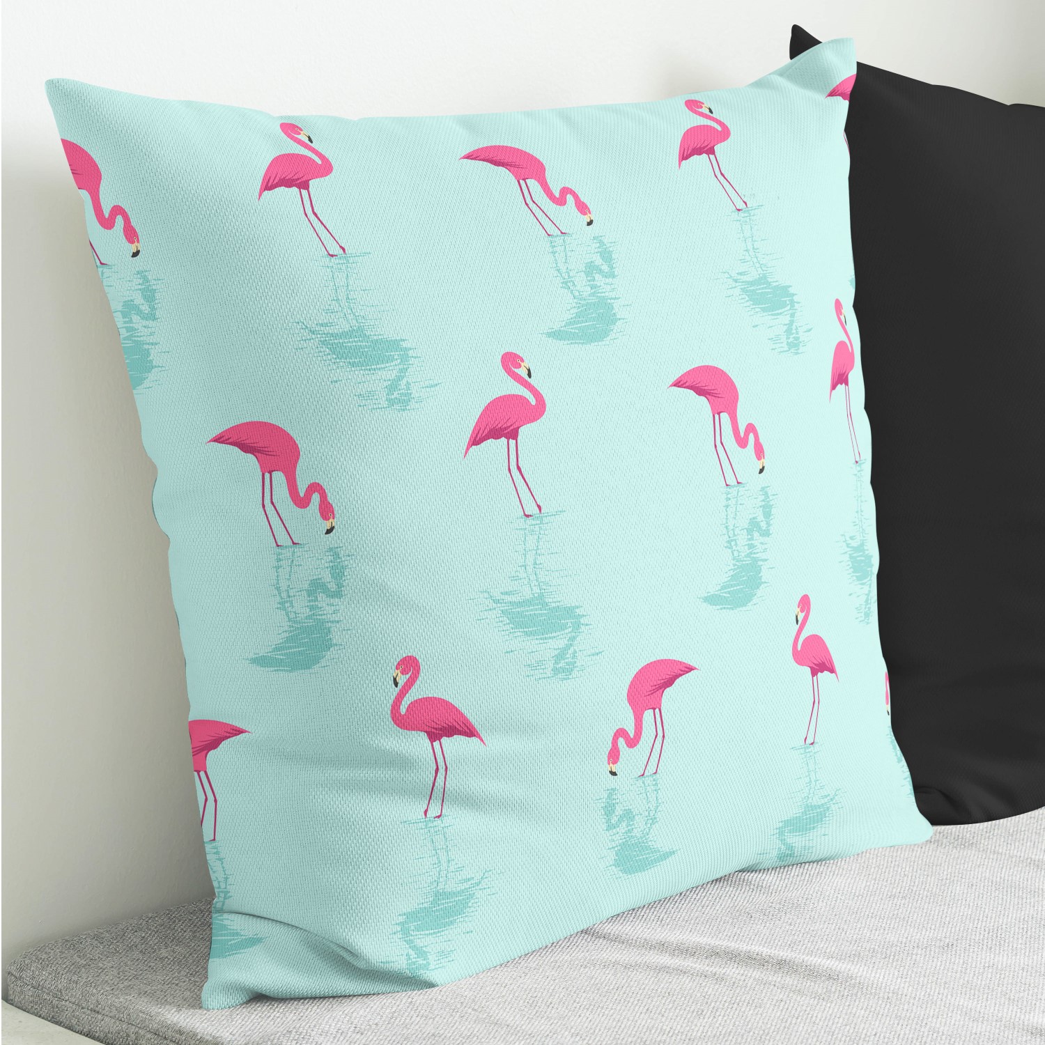 Red sofa with pillow and light lamp