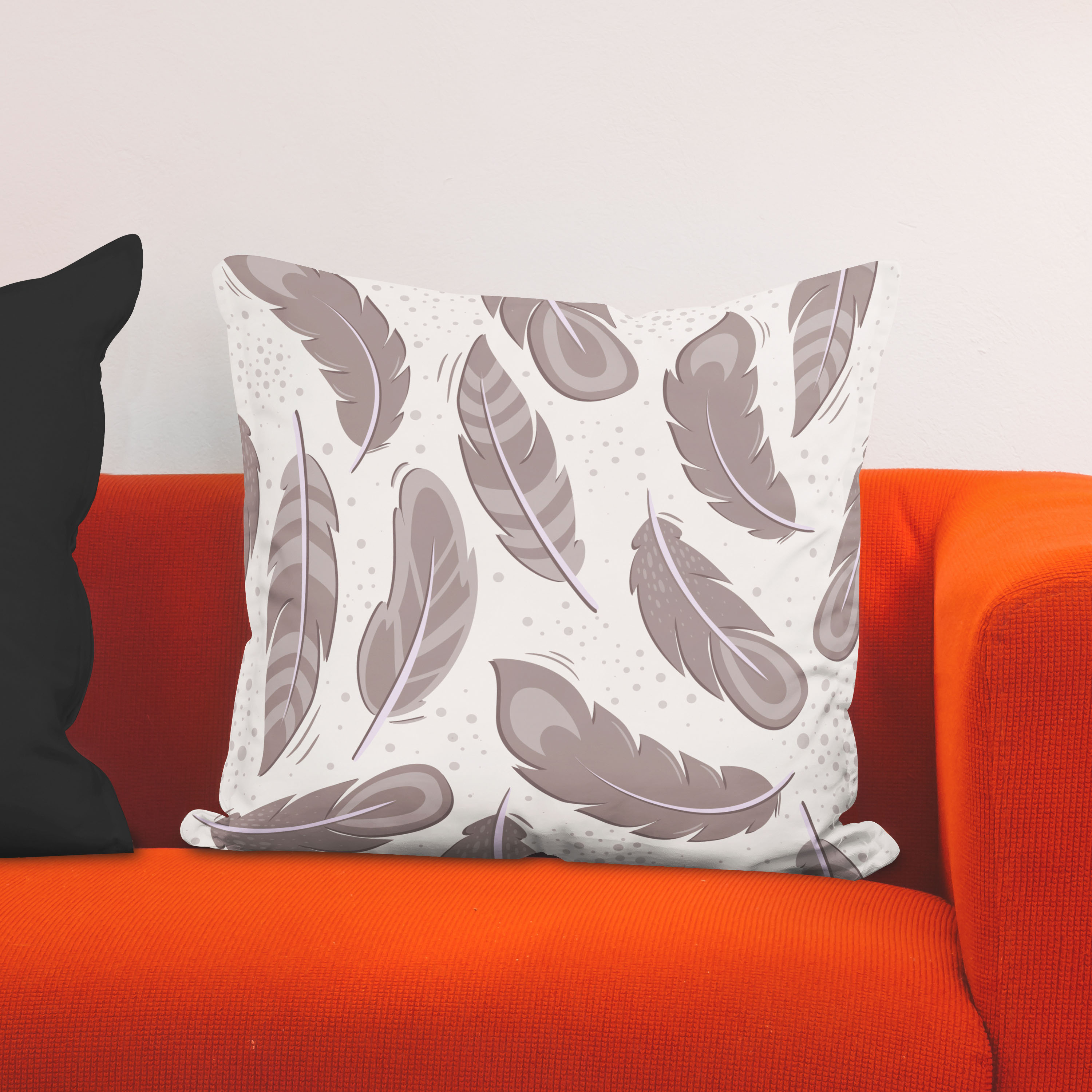 Red sofa with pillow and light lamp