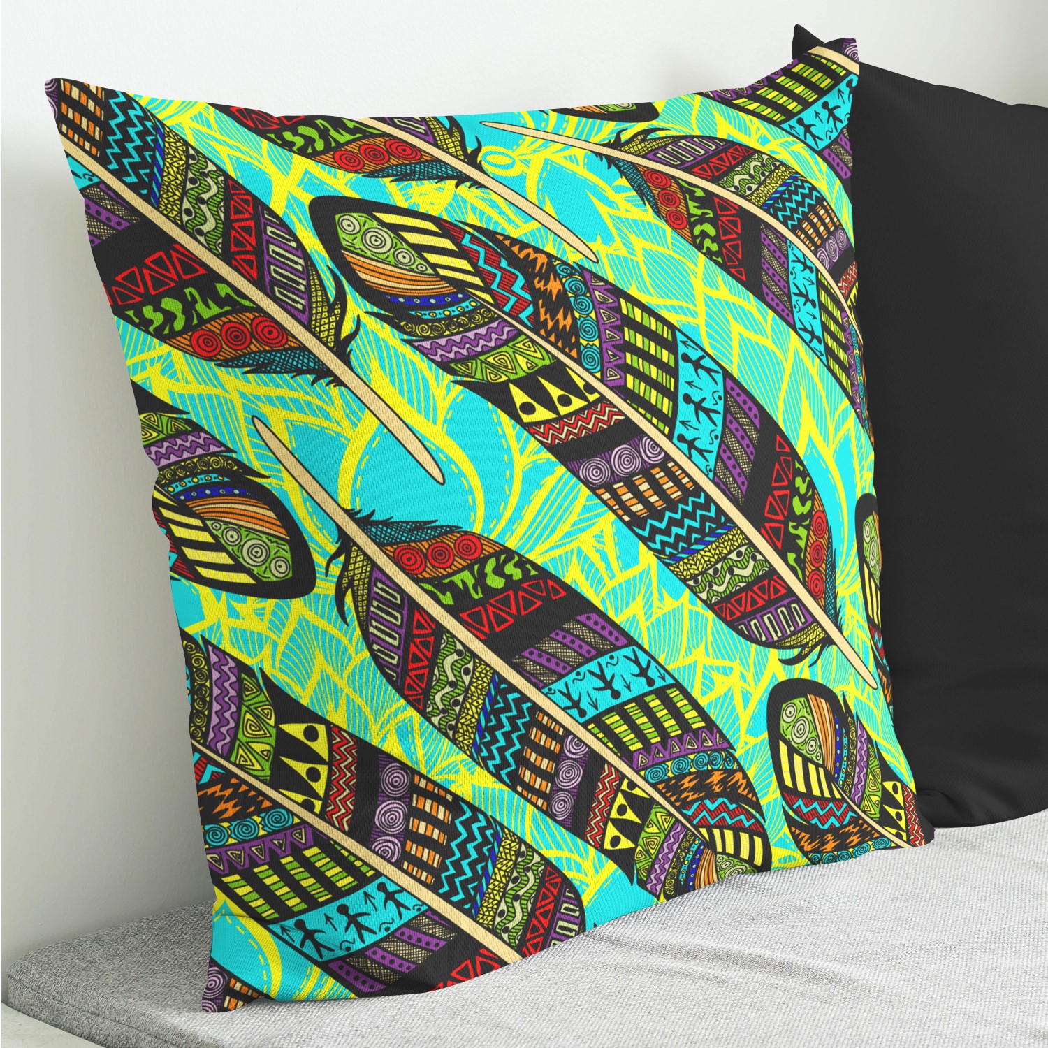 Red sofa with pillow and light lamp