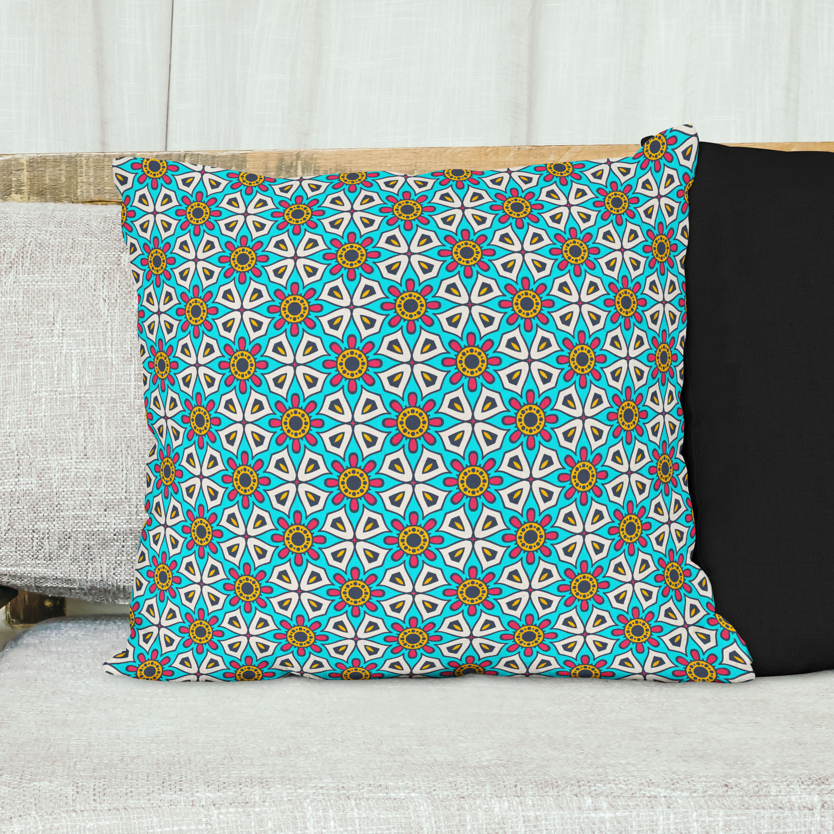 Red sofa with pillow and light lamp