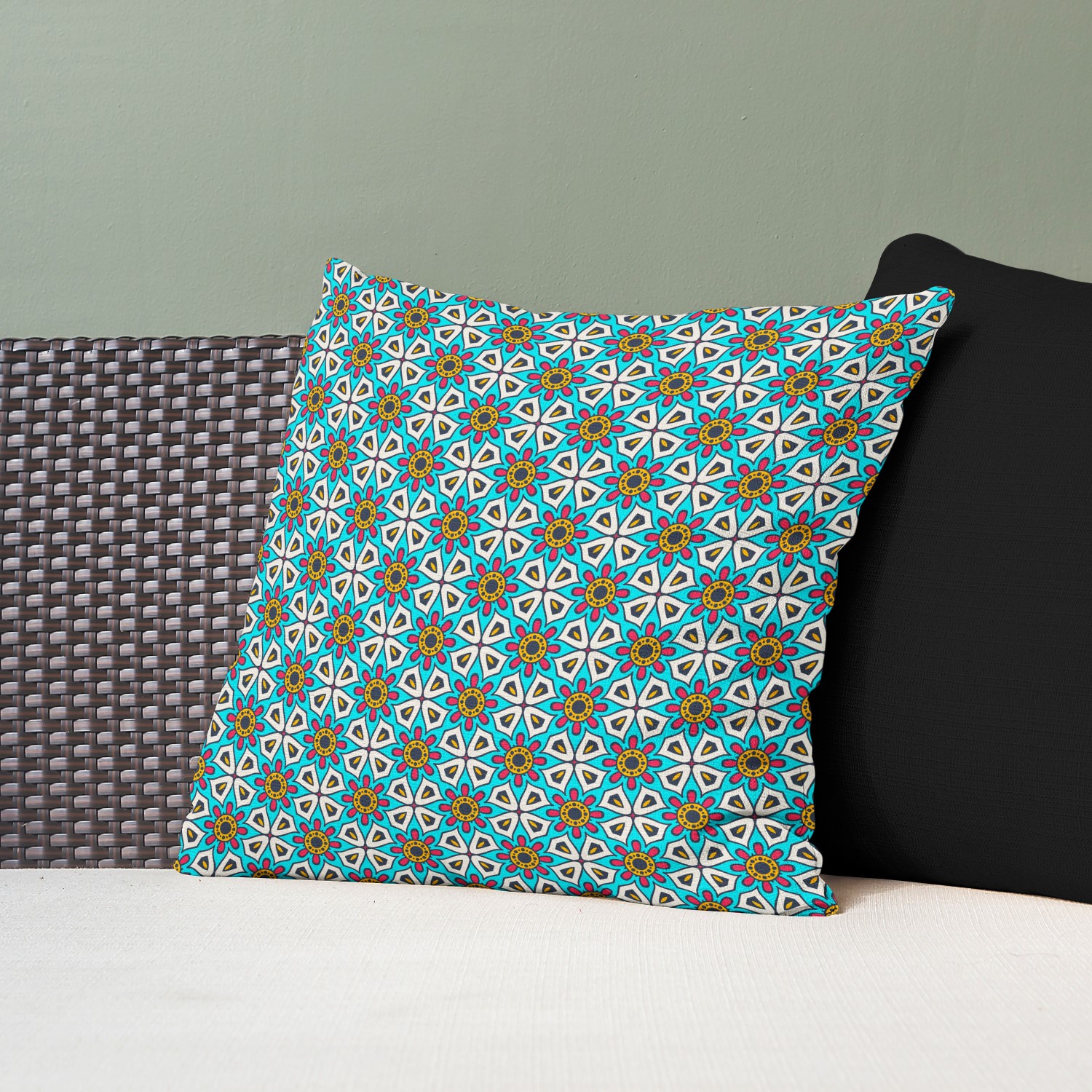 Red sofa with pillow and light lamp