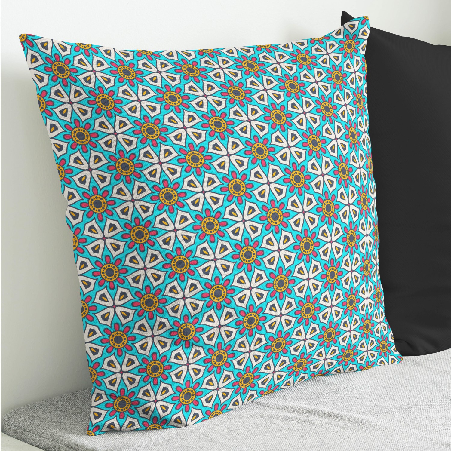 Red sofa with pillow and light lamp