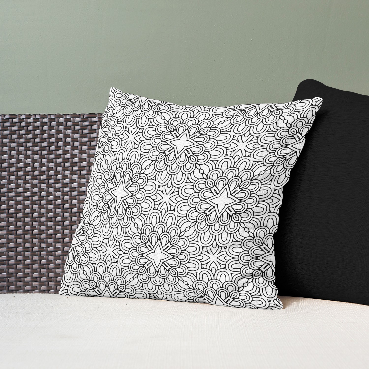 Red sofa with pillow and light lamp