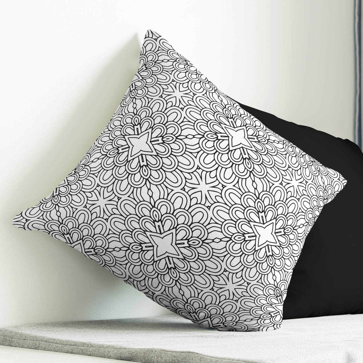 Red sofa with pillow and light lamp