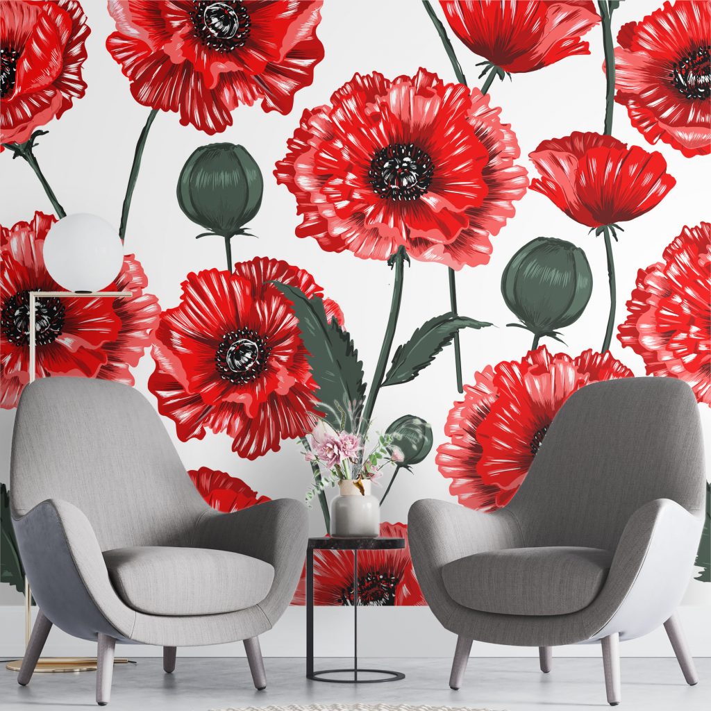 Red flowers - Mural Wallpaper, PVC Free, Non-Toxic