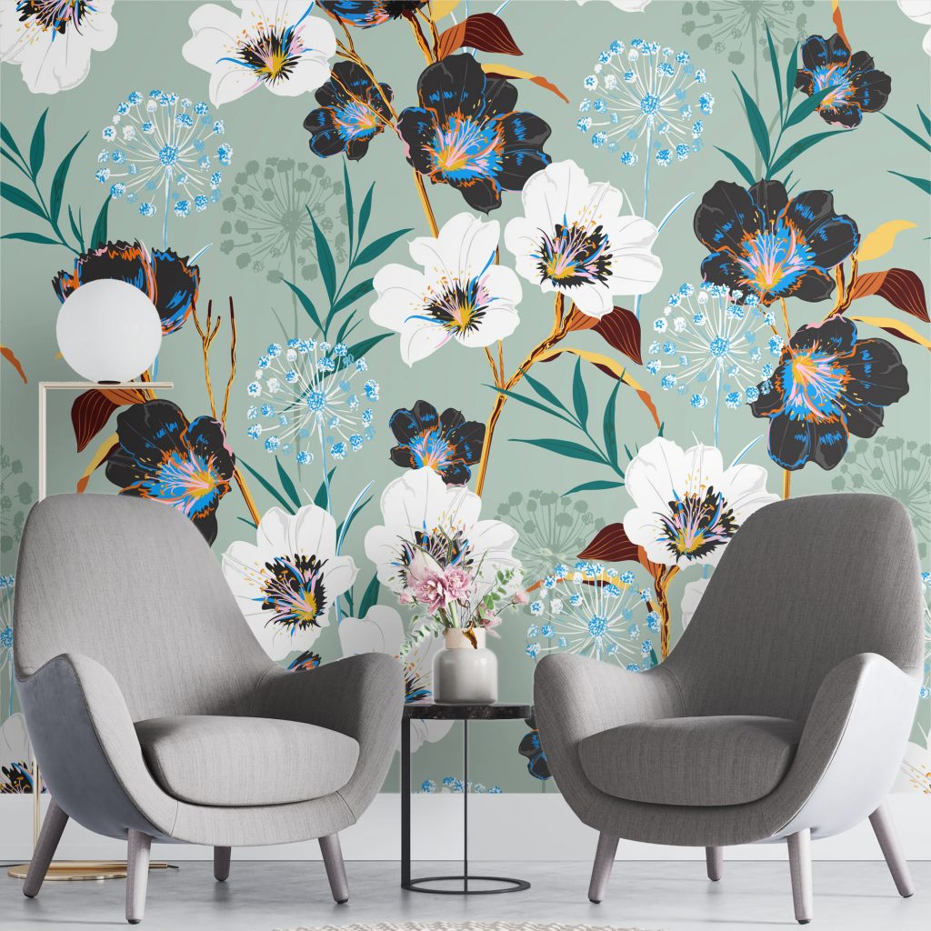 Black and White flower - Mural Wallpaper, PVC Free, Non-Toxic