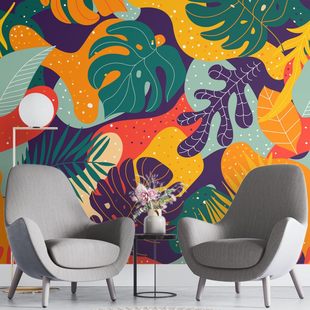 Abstract colorful botanical  - Mural Wallpaper, PVC Free, Non-Toxic