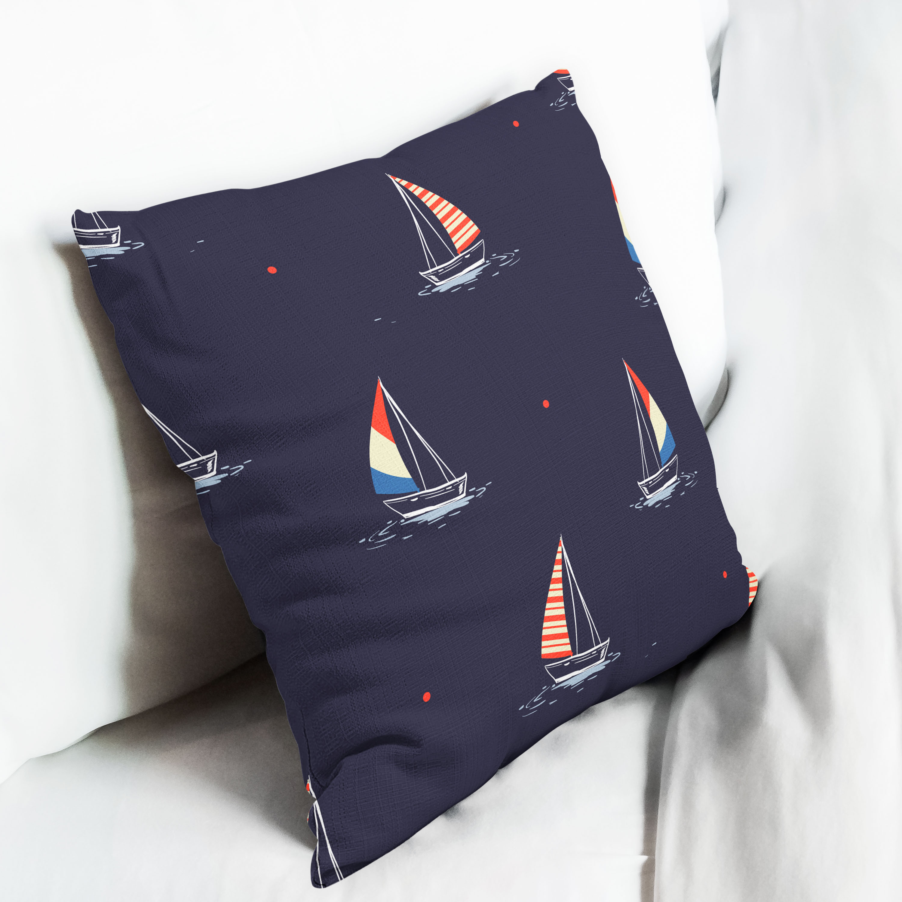 Red sofa with pillow and light lamp