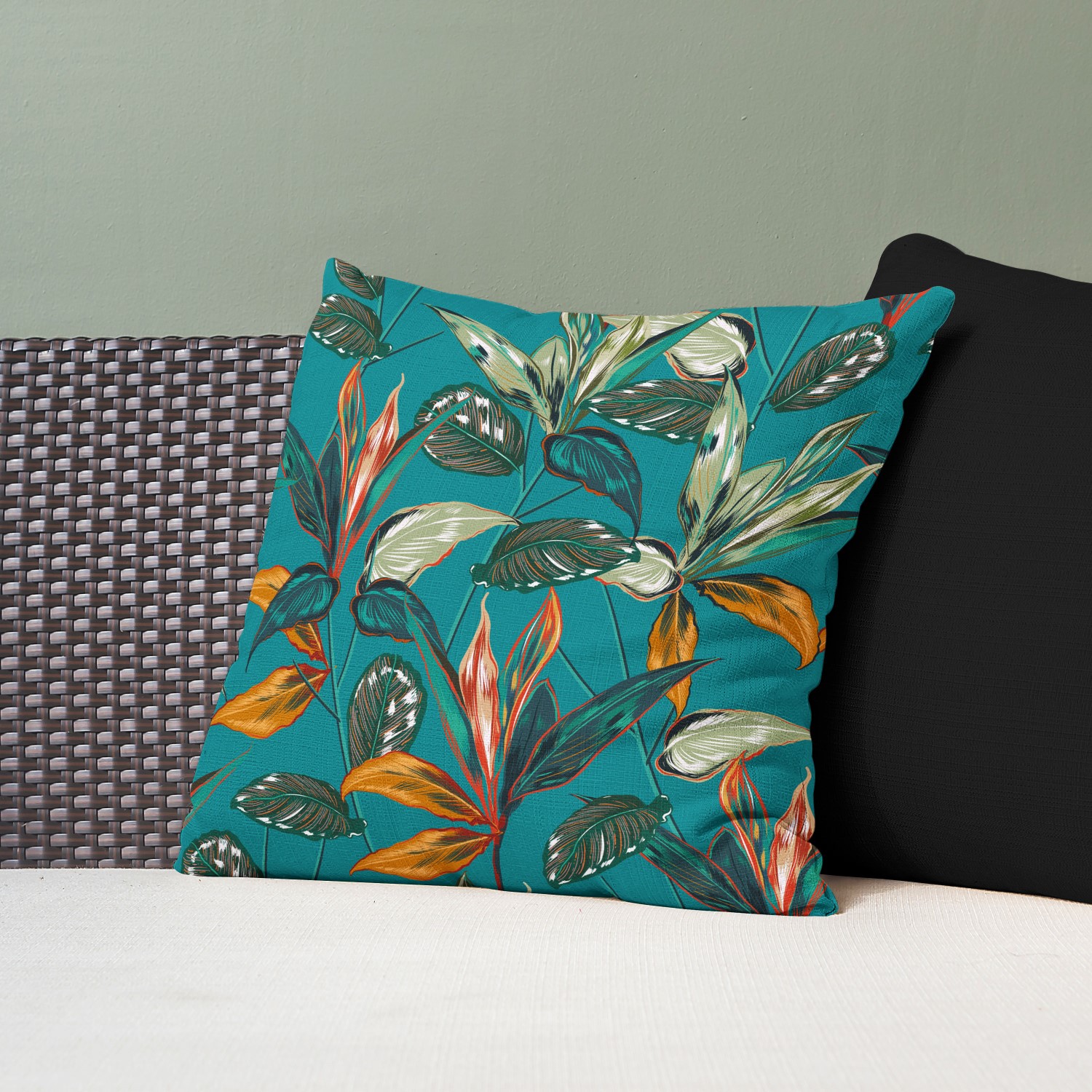 Red sofa with pillow and light lamp