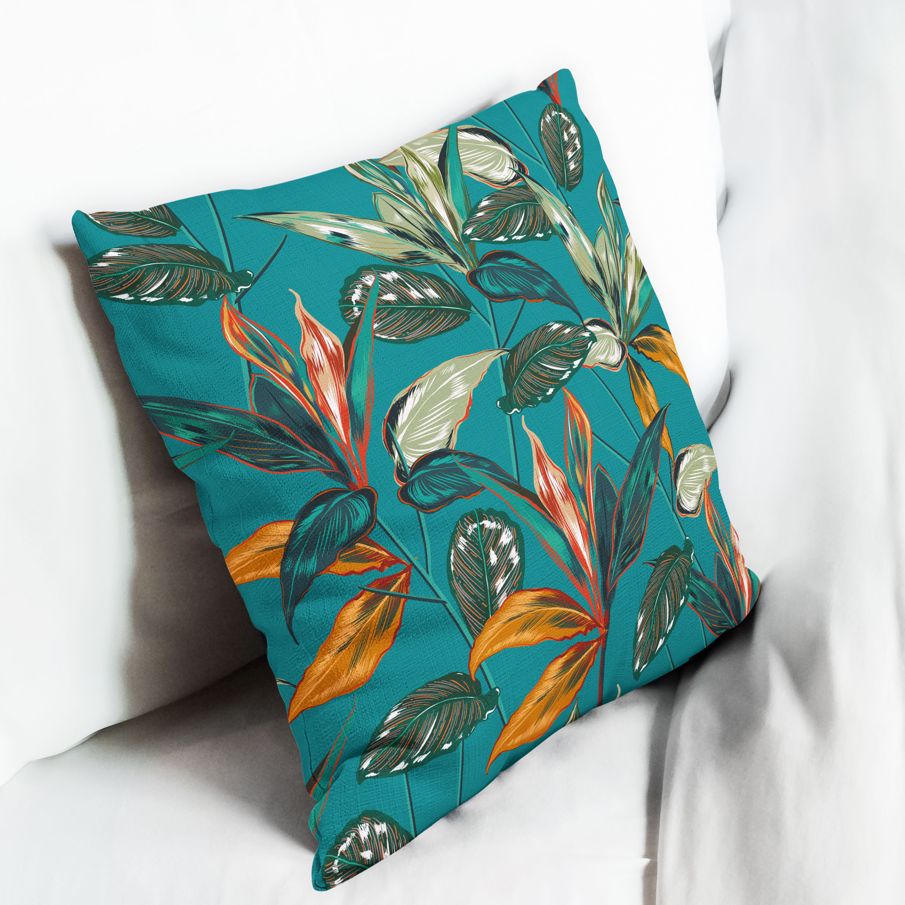 Red sofa with pillow and light lamp