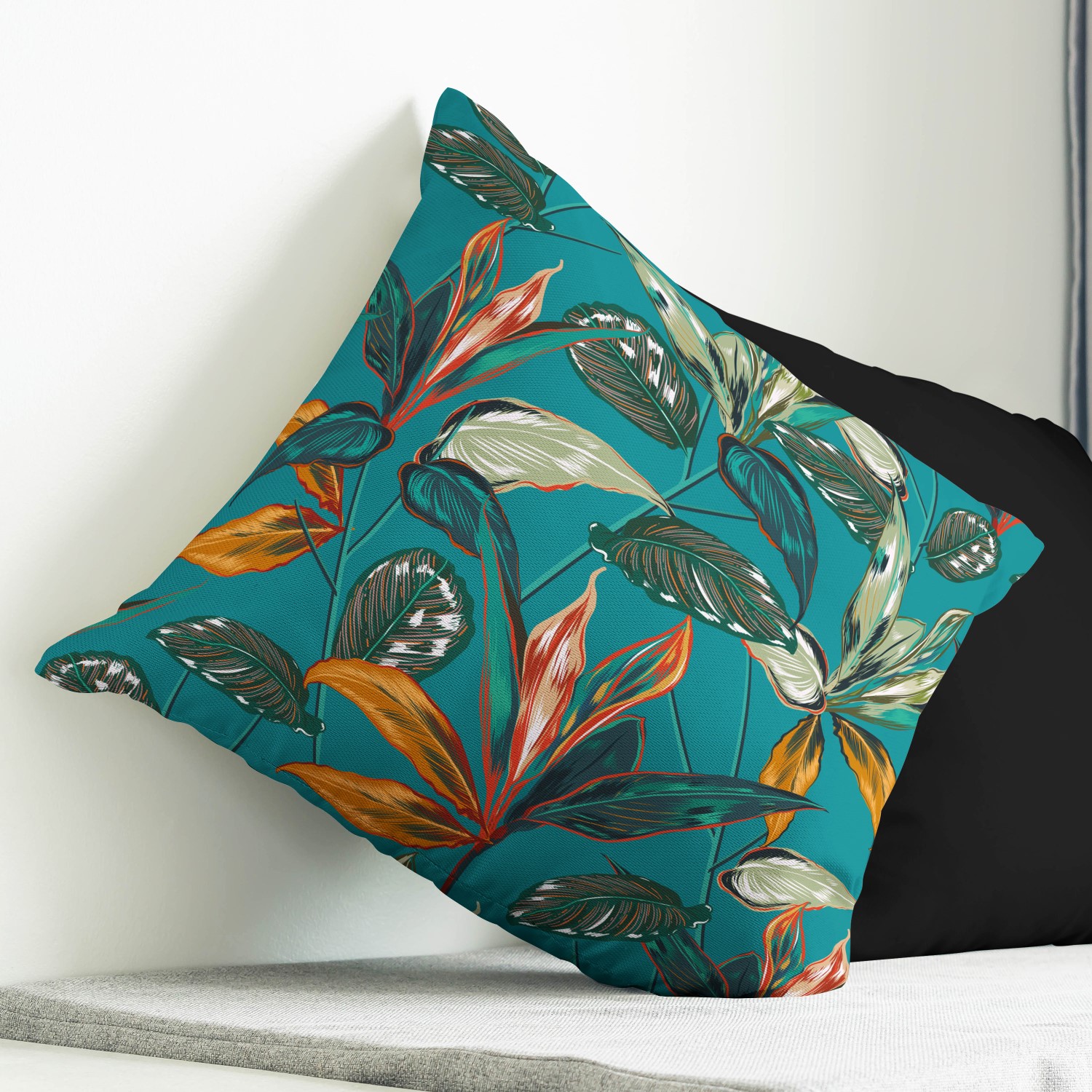 Red sofa with pillow and light lamp