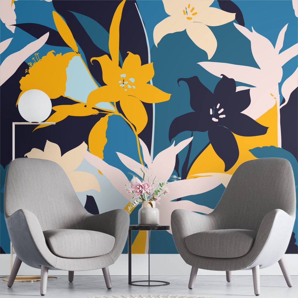 White and Yellow flowers - Mural Wallpaper, PVC Free, Non-Toxic