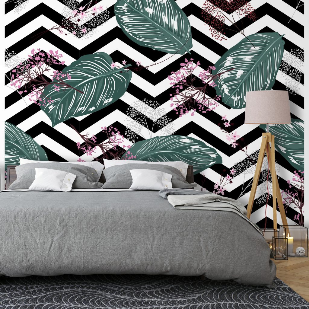 Black and White Chevron Leaf Wallpaper