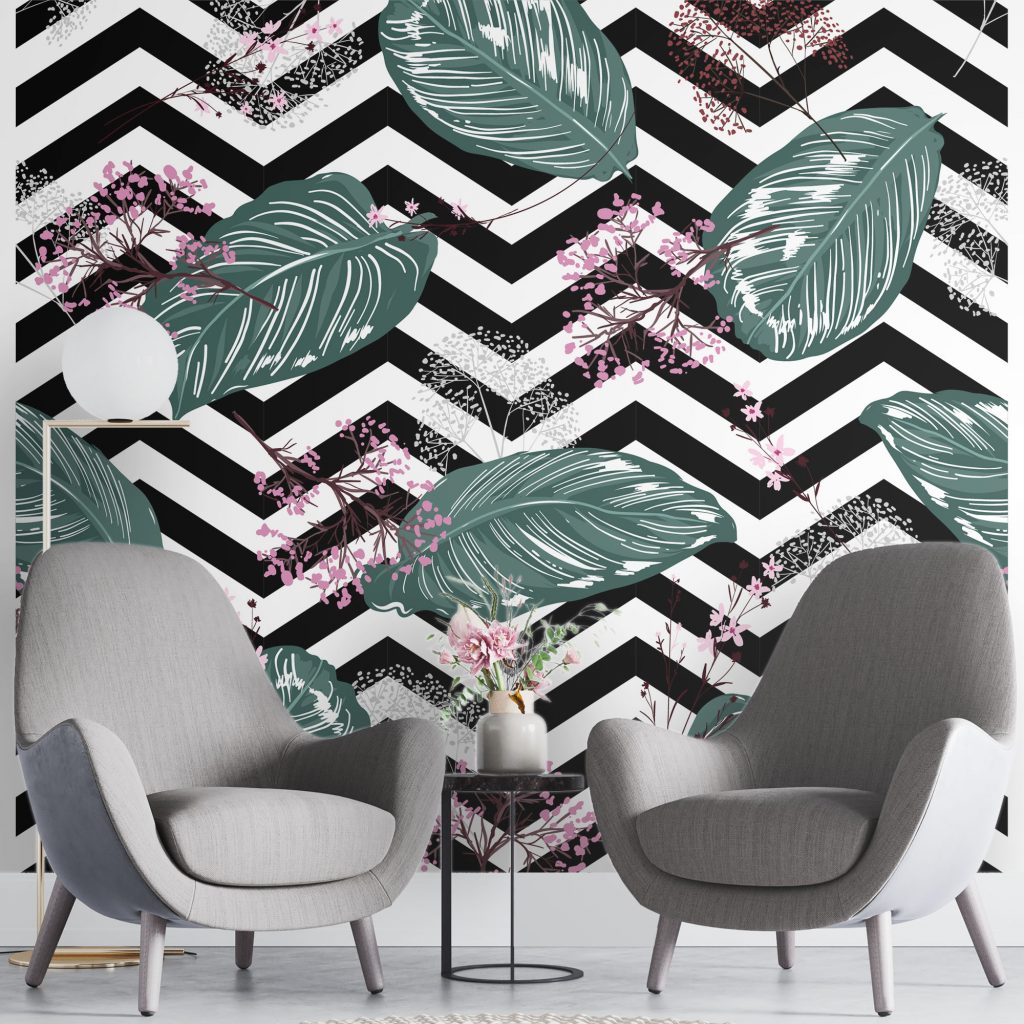 Geometrical leaf - Mural Wallpaper, PVC Free, Non-Toxic