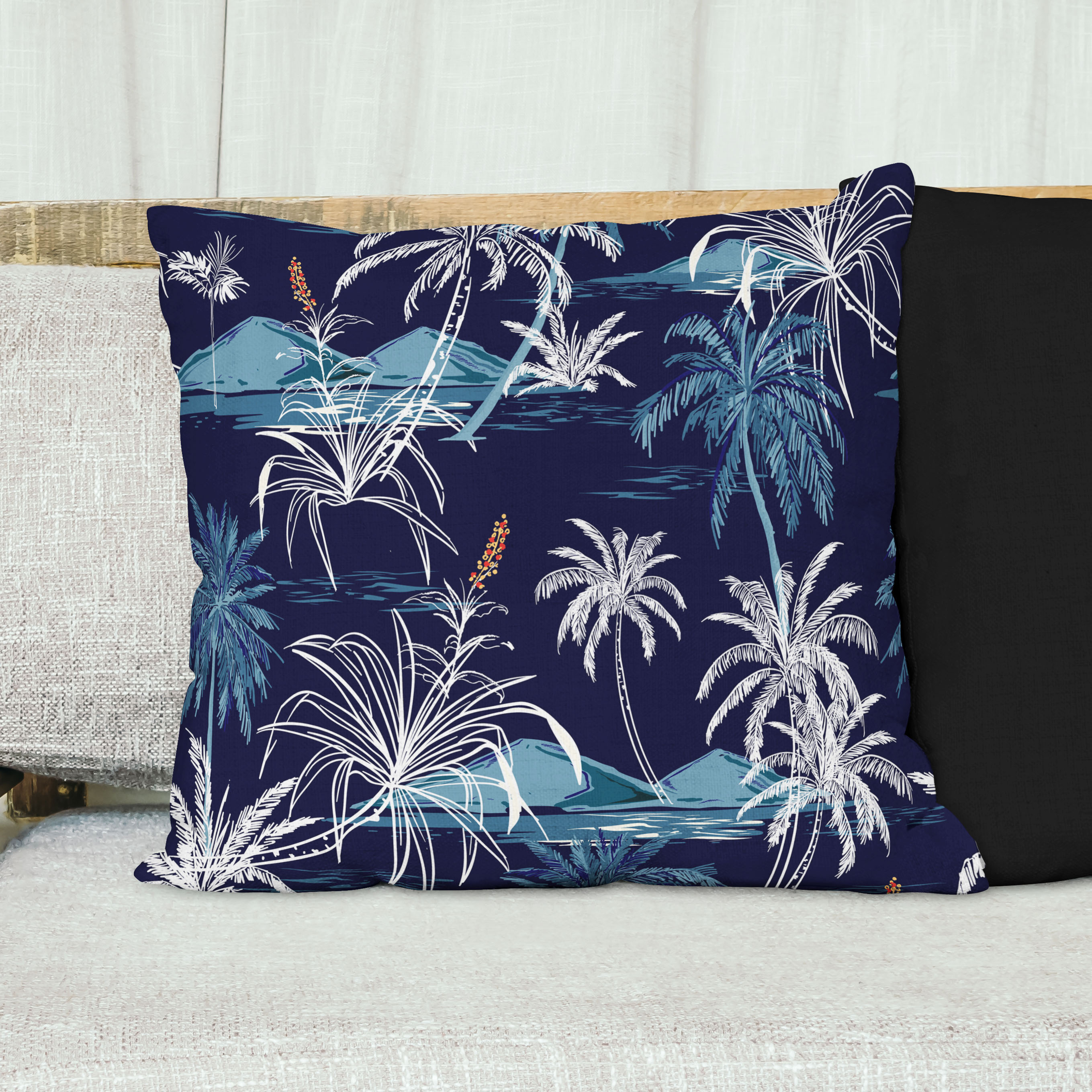 Red sofa with pillow and light lamp