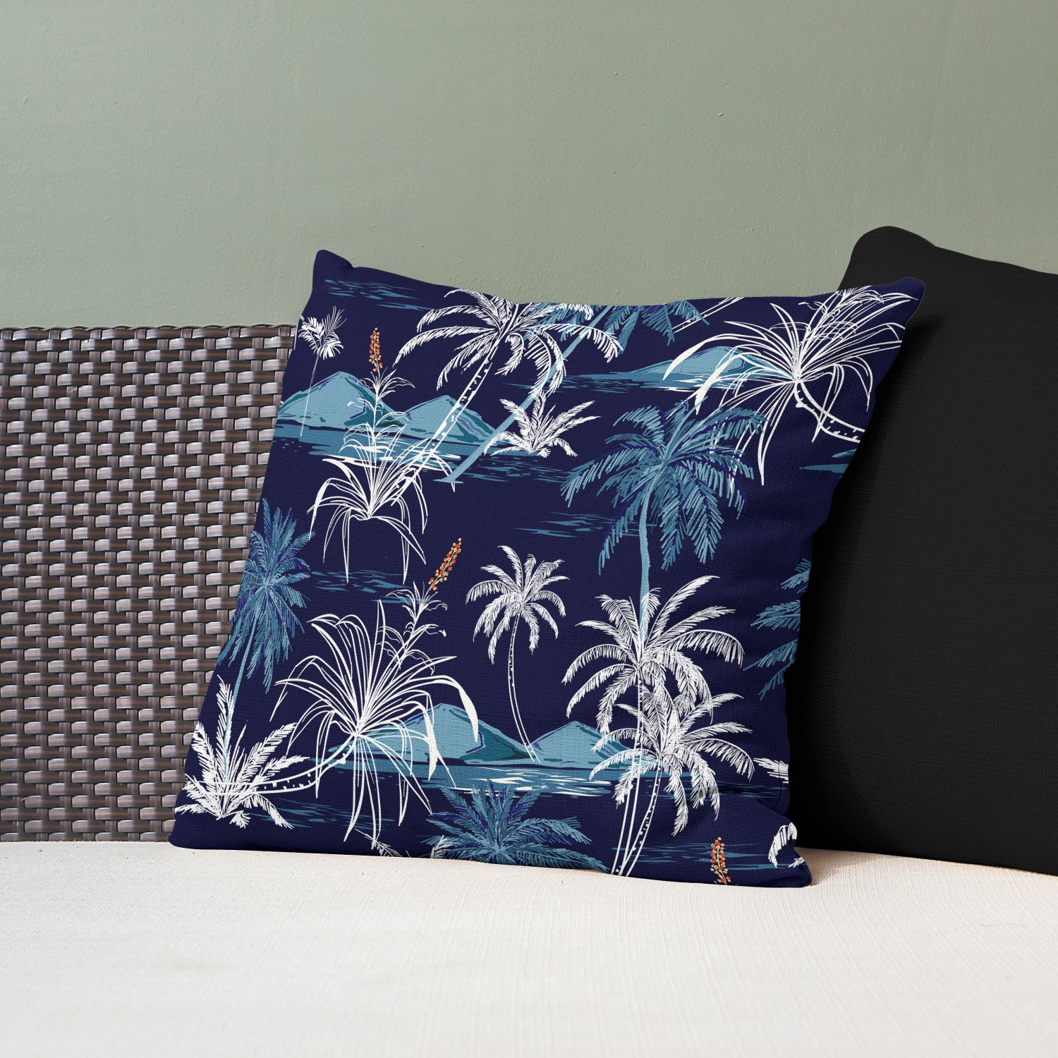 Red sofa with pillow and light lamp