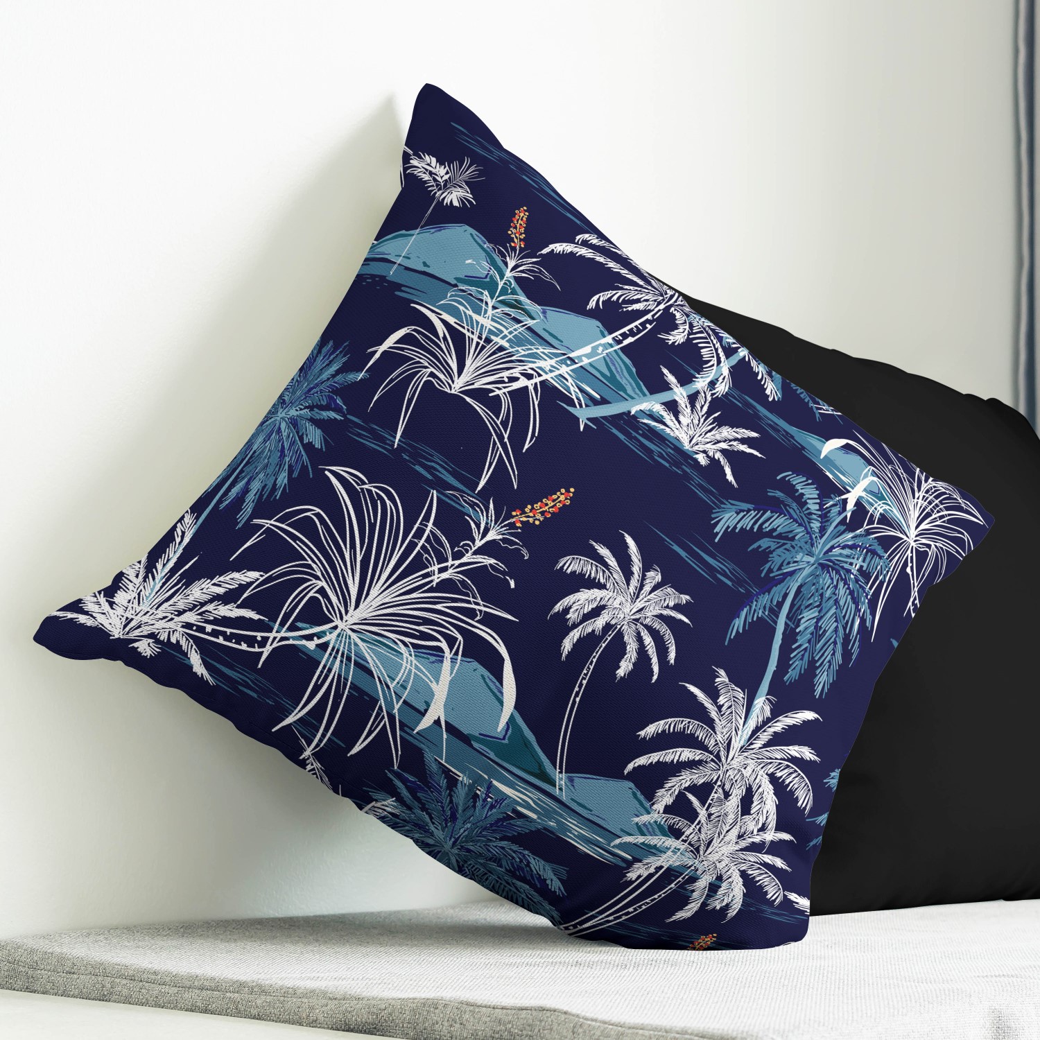 Red sofa with pillow and light lamp