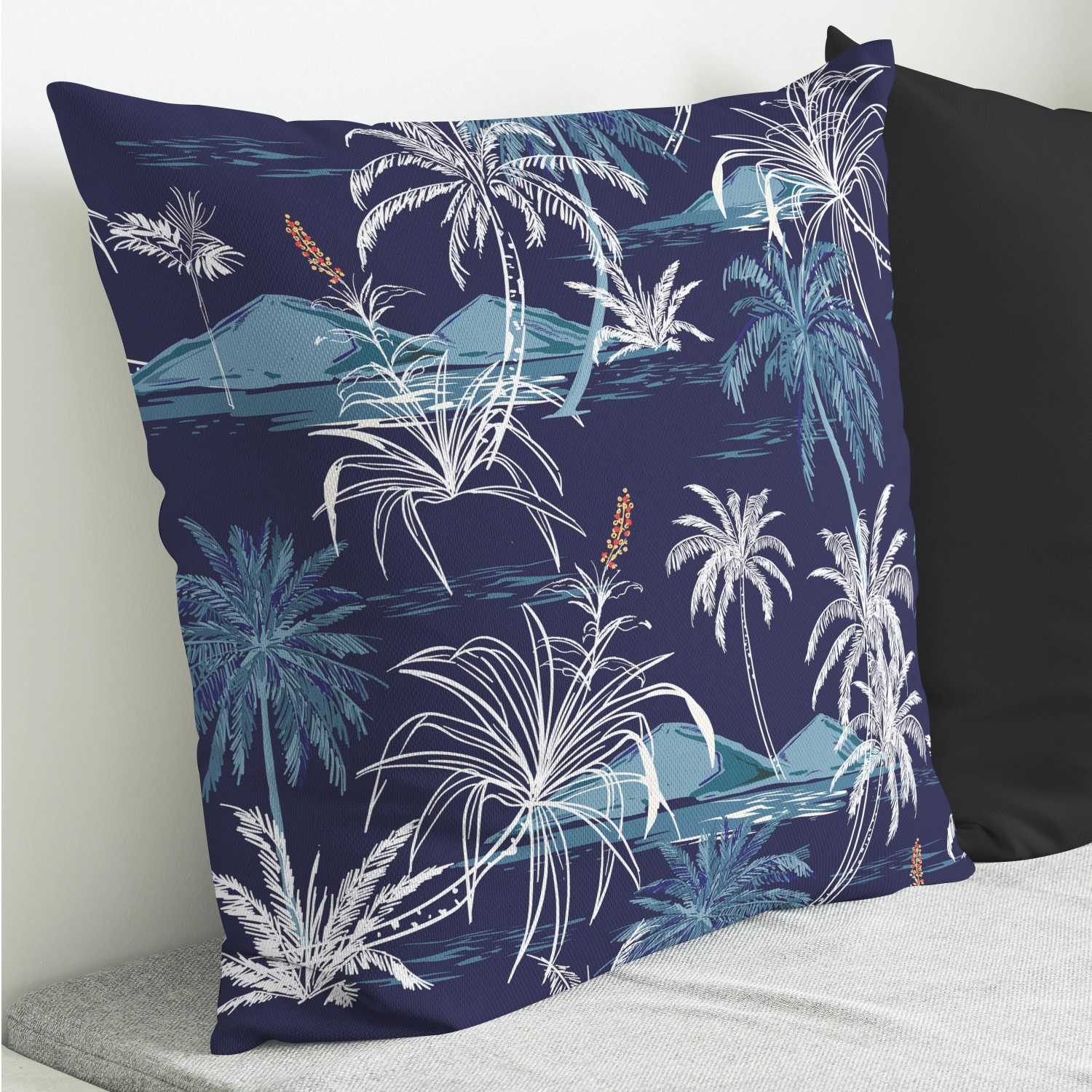 Red sofa with pillow and light lamp