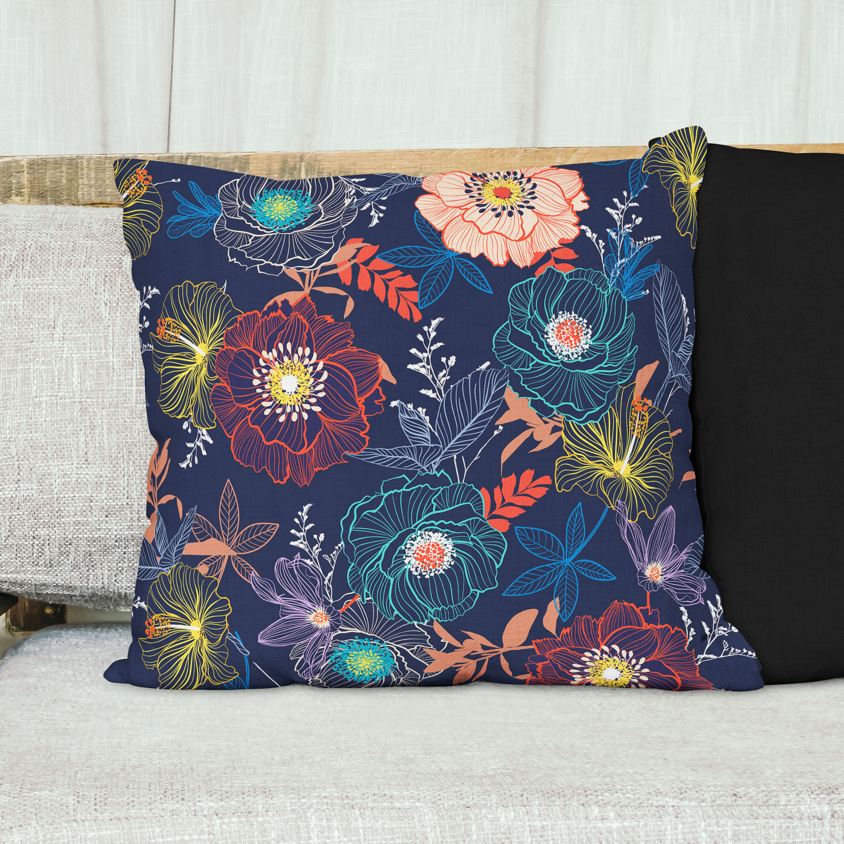 Red sofa with pillow and light lamp