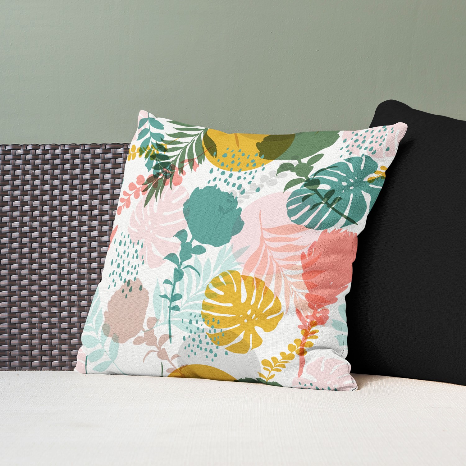 Red sofa with pillow and light lamp