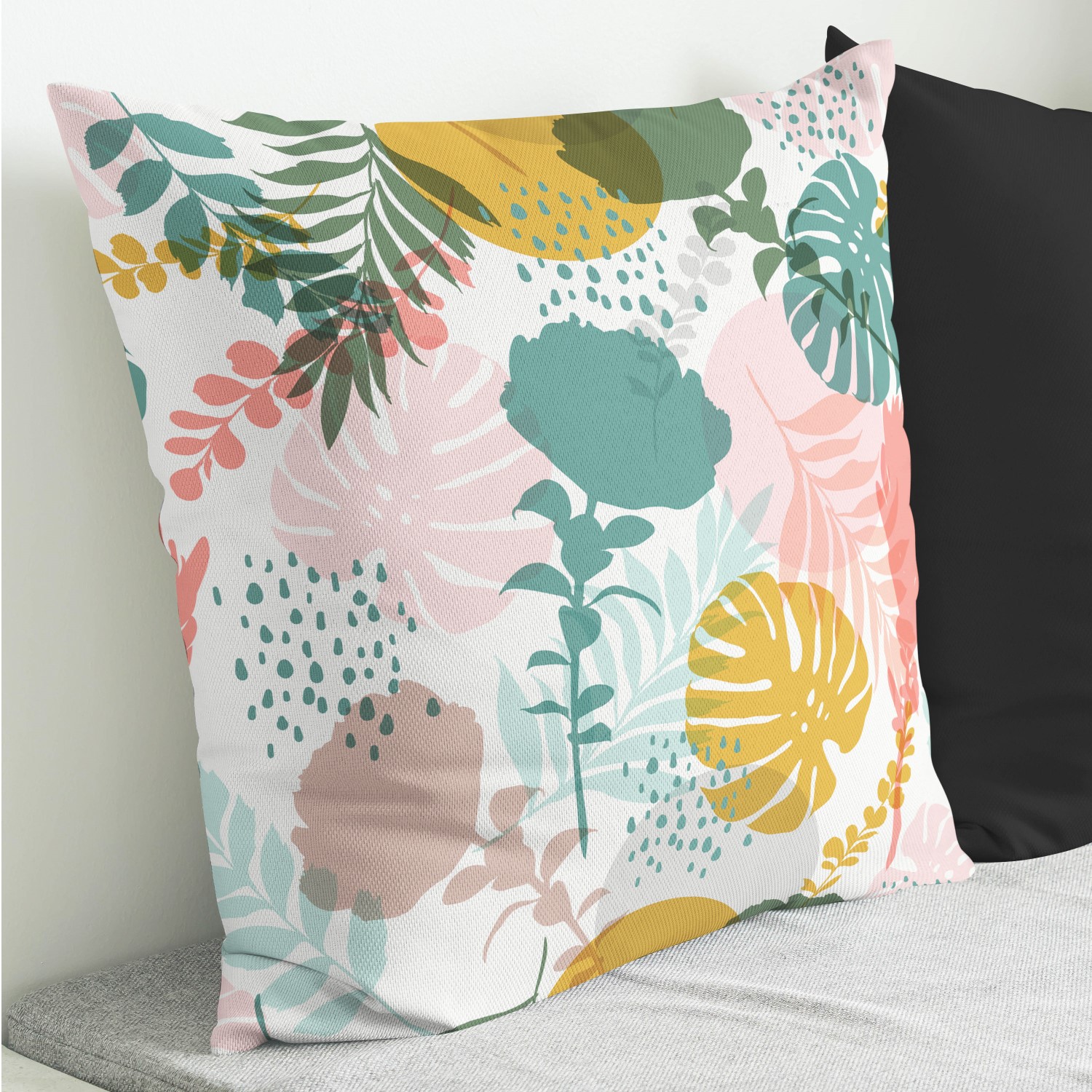 Red sofa with pillow and light lamp