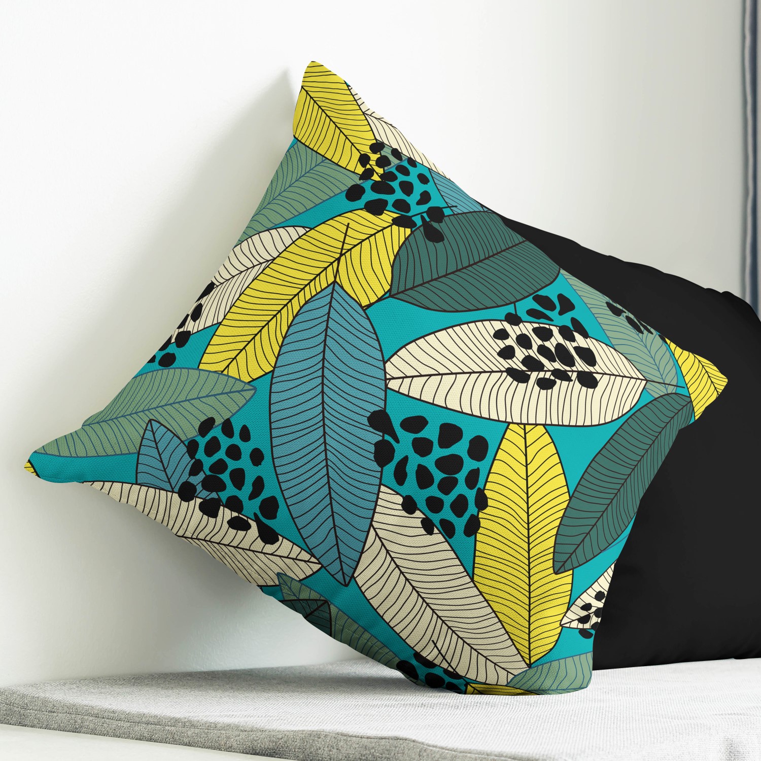 Red sofa with pillow and light lamp