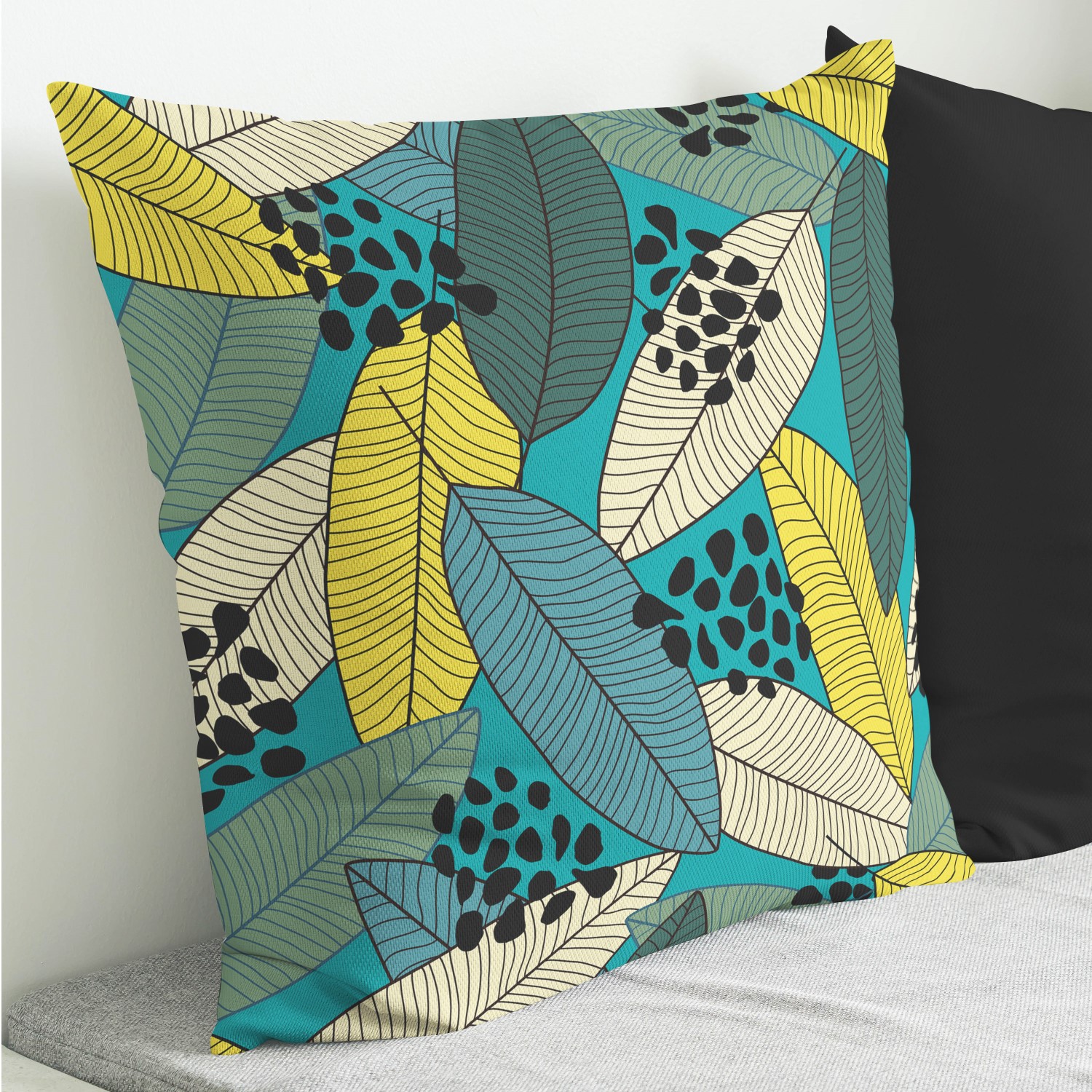 Red sofa with pillow and light lamp