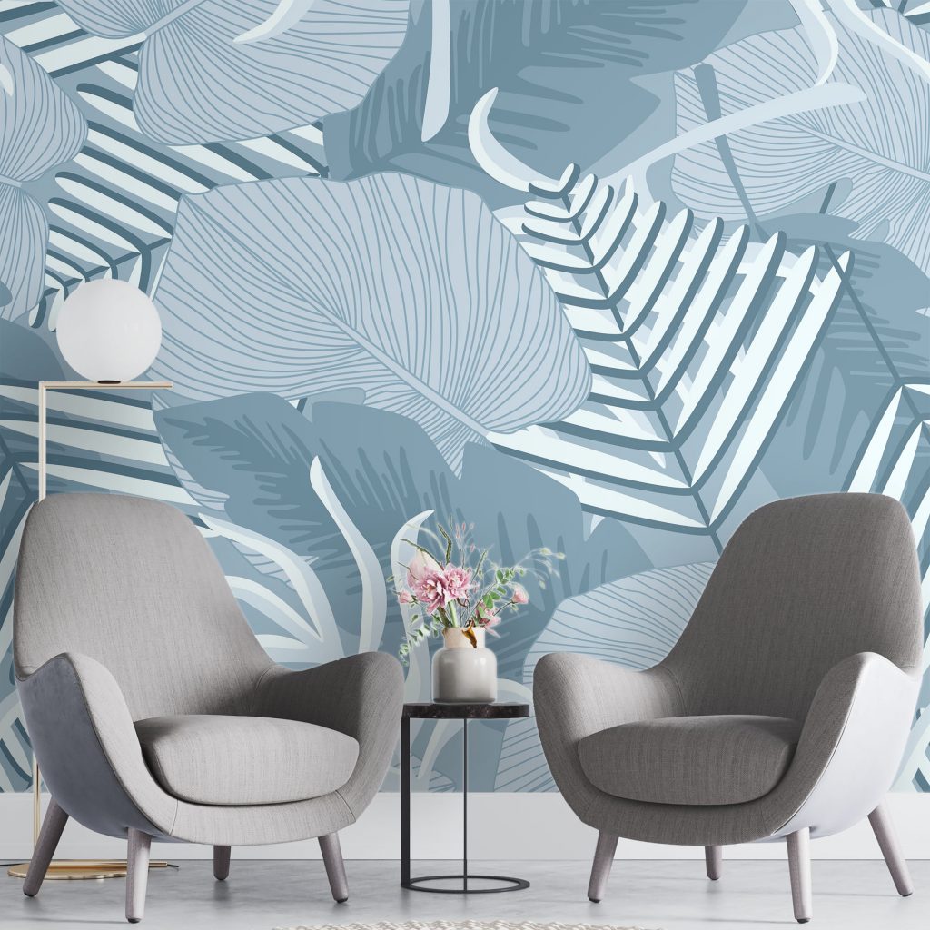 Blue leaves  - Mural Wallpaper, PVC Free, Non-Toxic