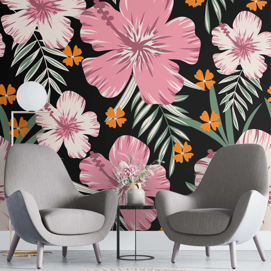 Pink flowers - Mural Wallpaper, PVC Free, Non-Toxic