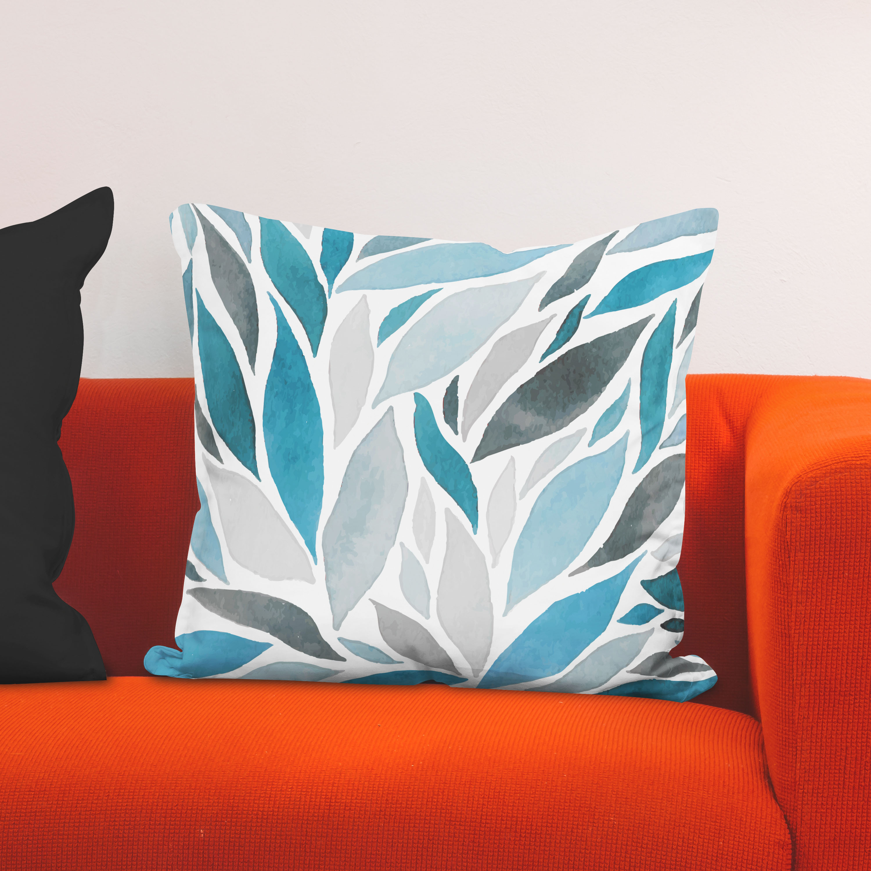 Red sofa with pillow and light lamp