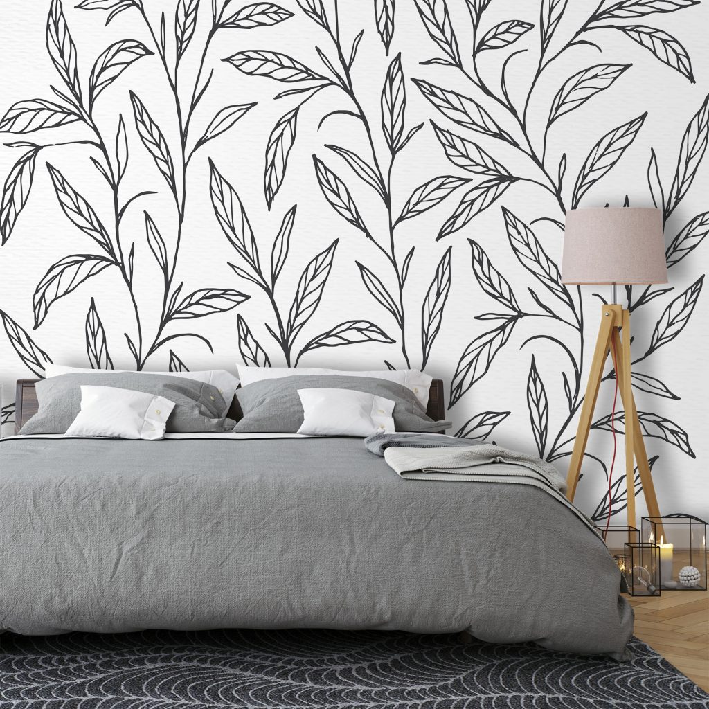 Black and White Leaf Vine Wallpaper