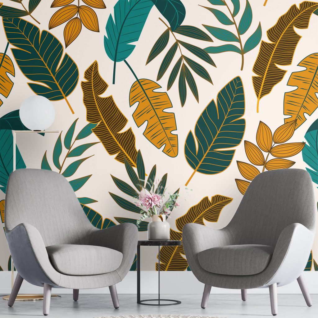 Seamless colorful leaves - Mural Wallpaper, PVC Free, Non-Toxic